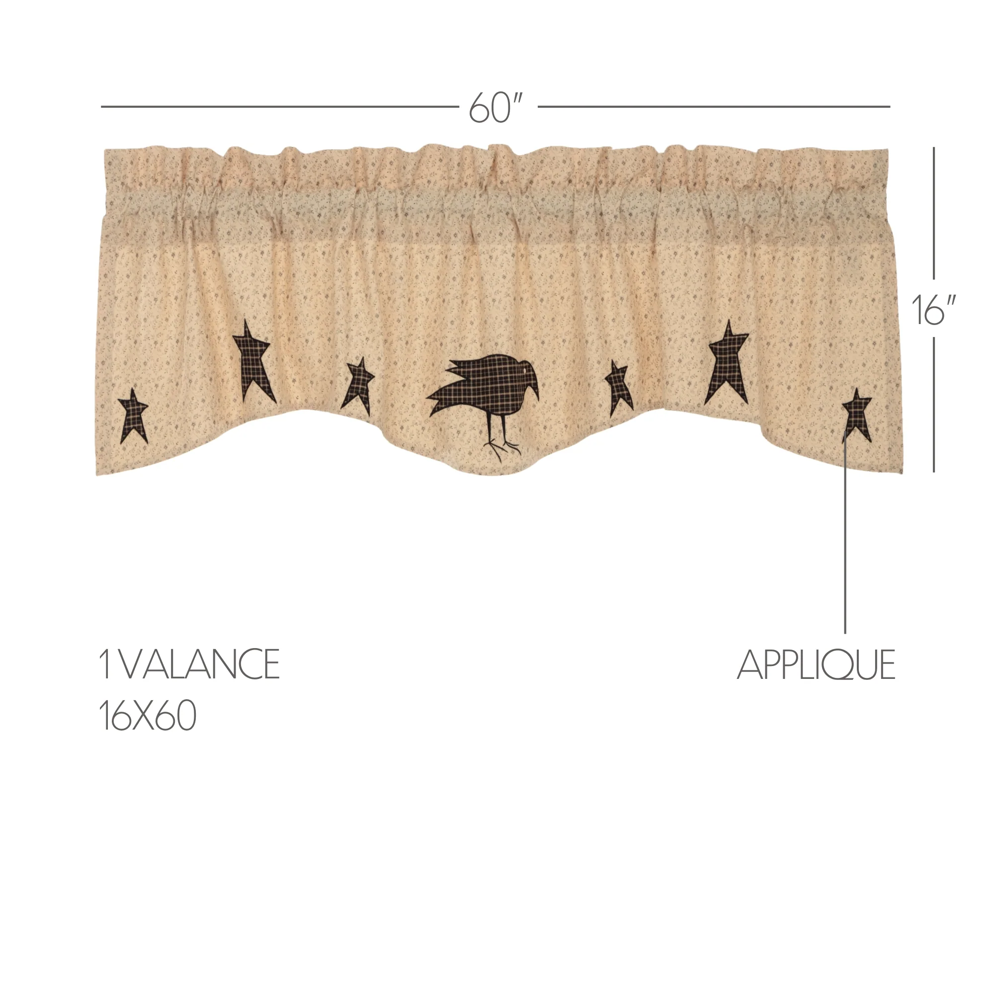 Kettle Grove Applique Crow and Star Valance 16'' x 60'' - Image 3