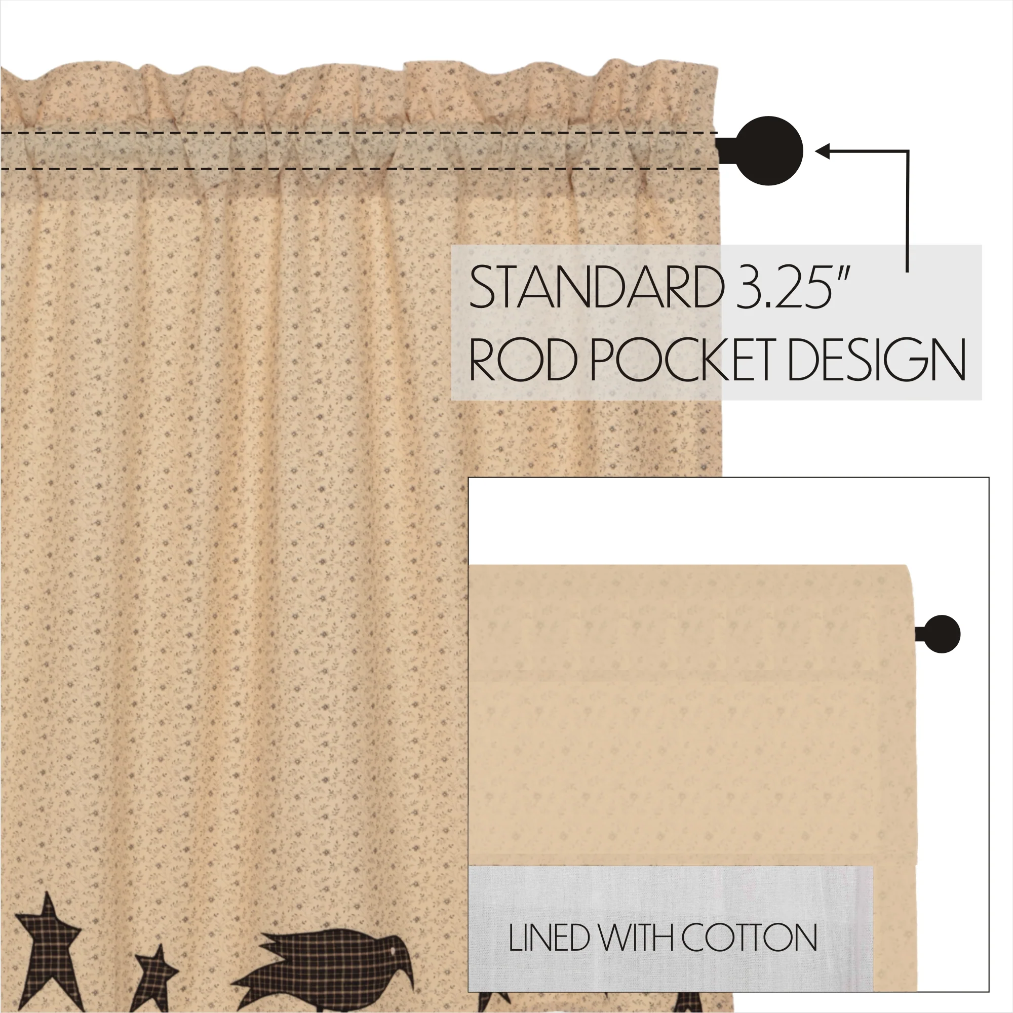 Kettle Grove Applique Crow and Star Valance 16'' x 60'' - Image 4