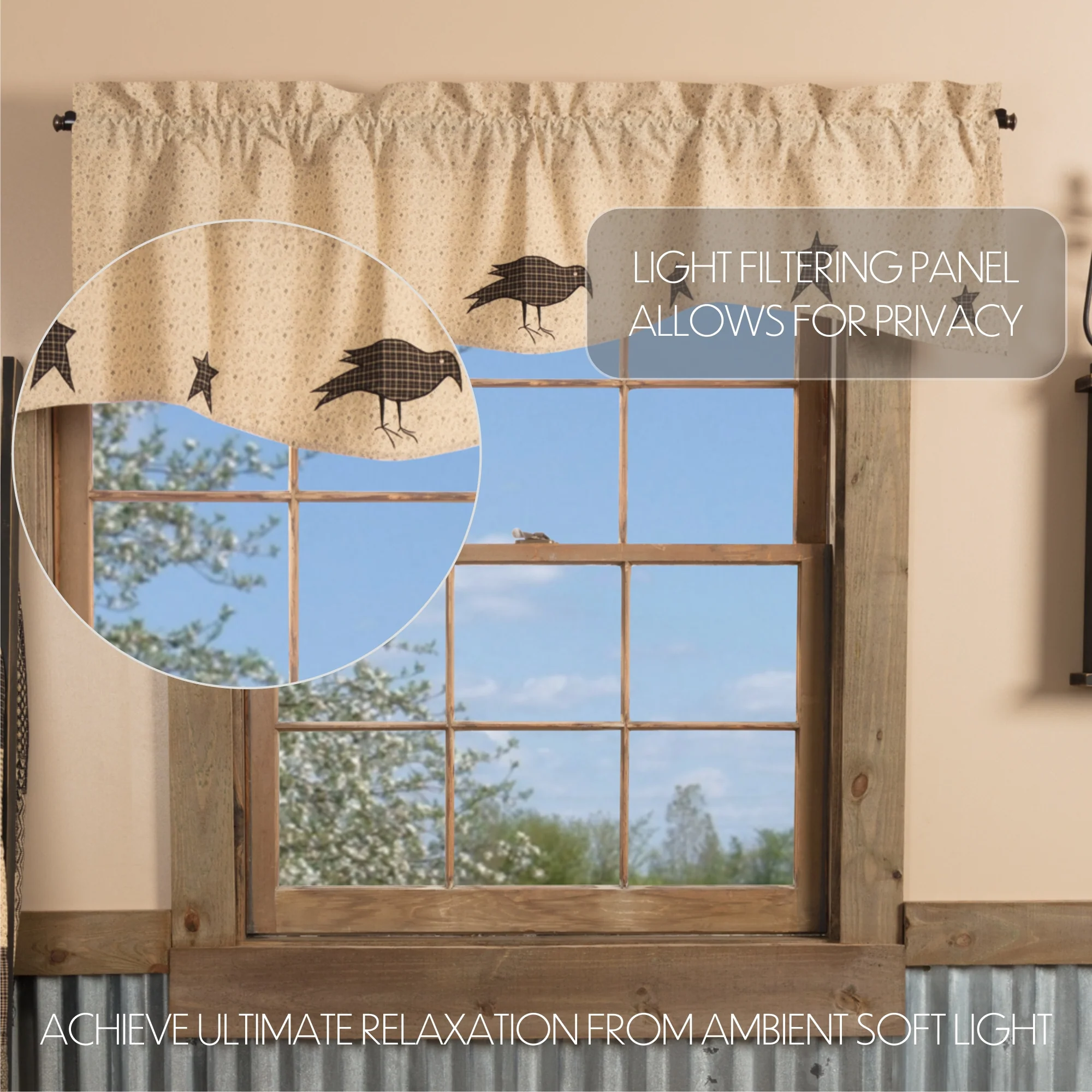 Kettle Grove Applique Crow and Star Valance 16'' x 60'' - Image 6