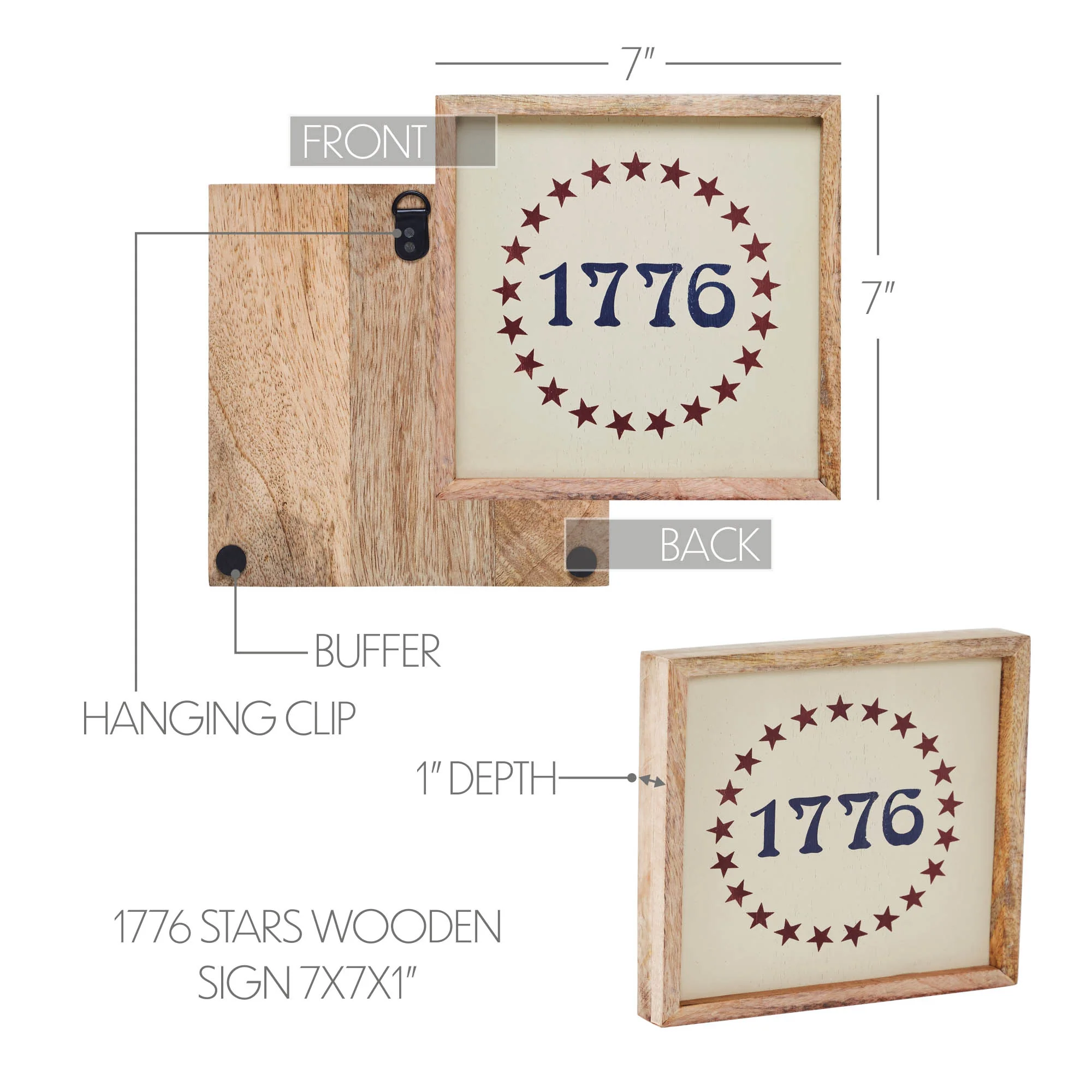 1776 Stars 7" Americana Wooden Sign - Image 4