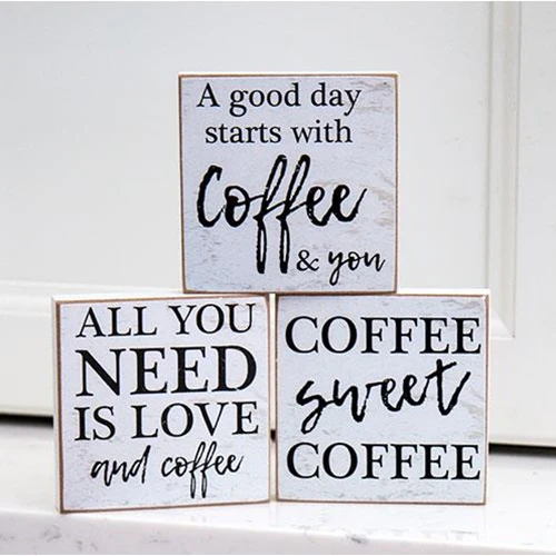 A Good Day Starts With Coffee 4" Wooden Coffee Themed Block Signs