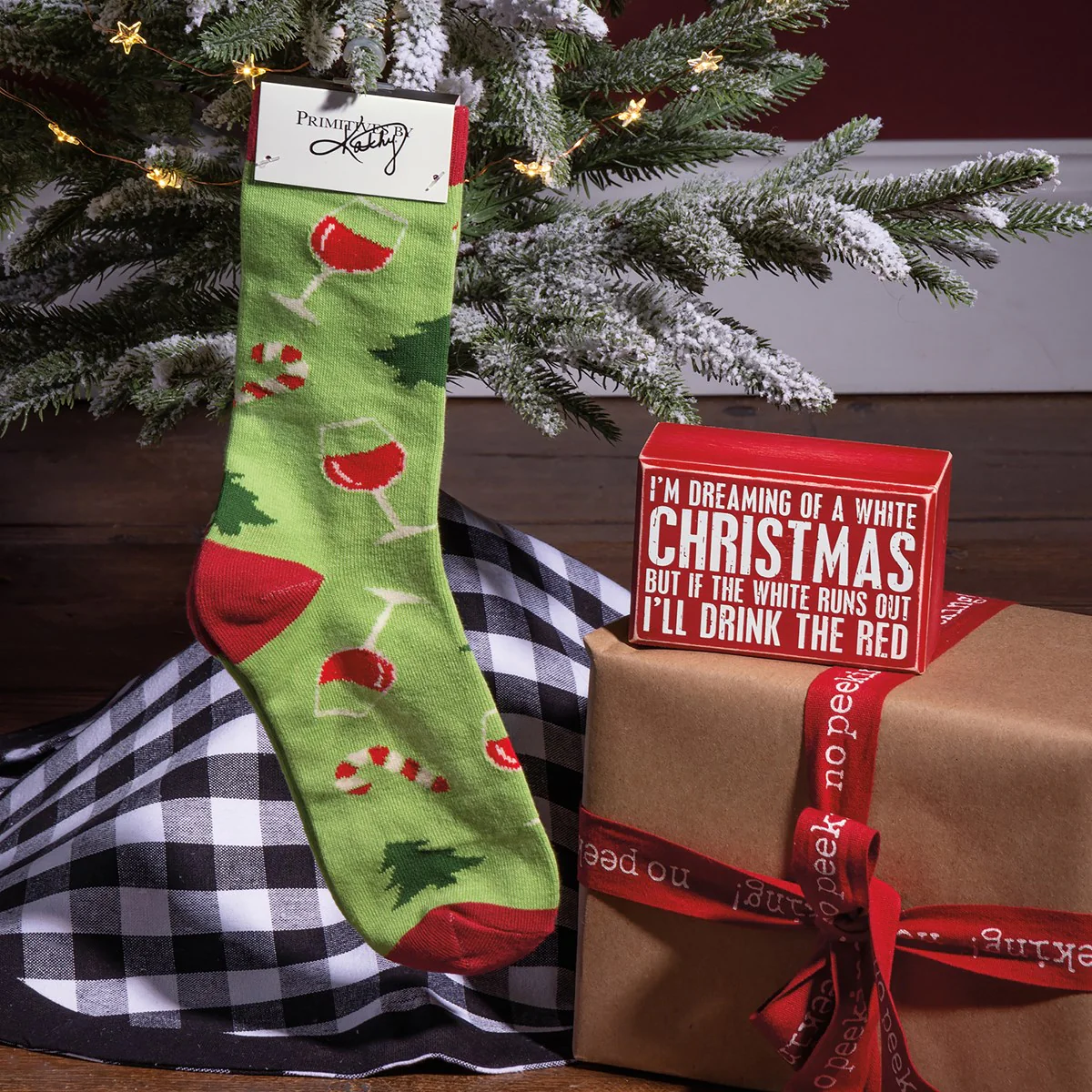 A White Christmas And Wine Box Sign And Sock Set - Image 2