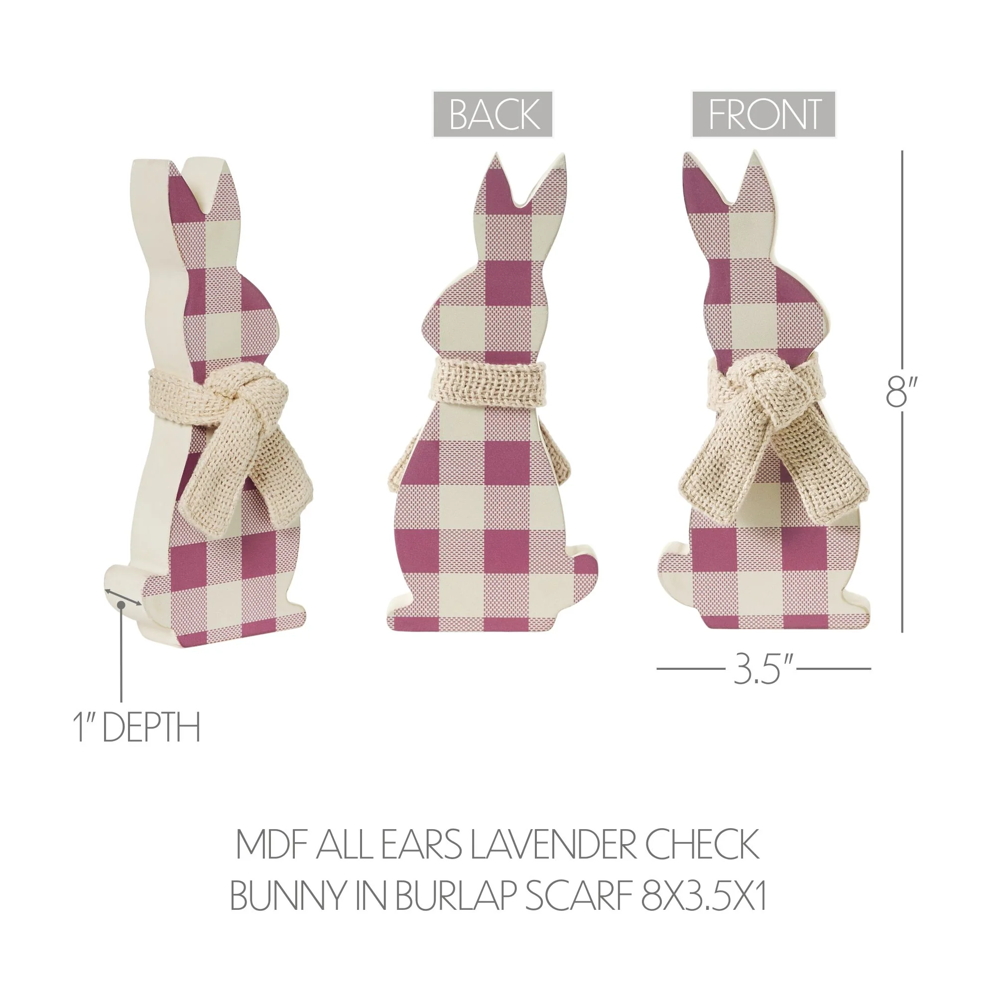 All Ears Lavender Check Bunny In Burlap Scarf 8" Sitter - Image 5