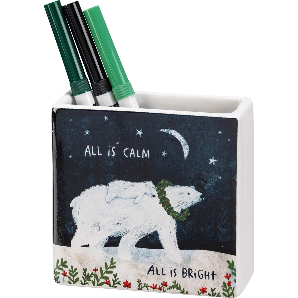 💙 All Is Calm All Is Bright Polar Bear Small Square Vase