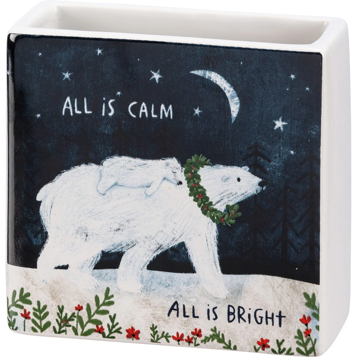 💙 All Is Calm All Is Bright Polar Bear Small Square Vase - Image 2