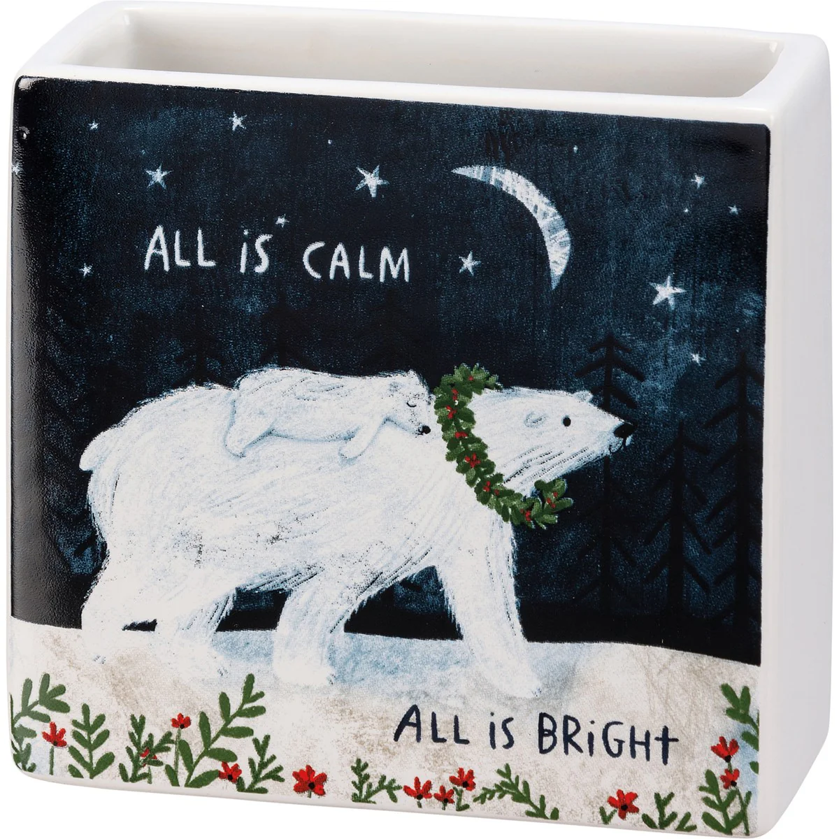 💙 All Is Calm All Is Bright Polar Bear Small Square Vase - Image 3