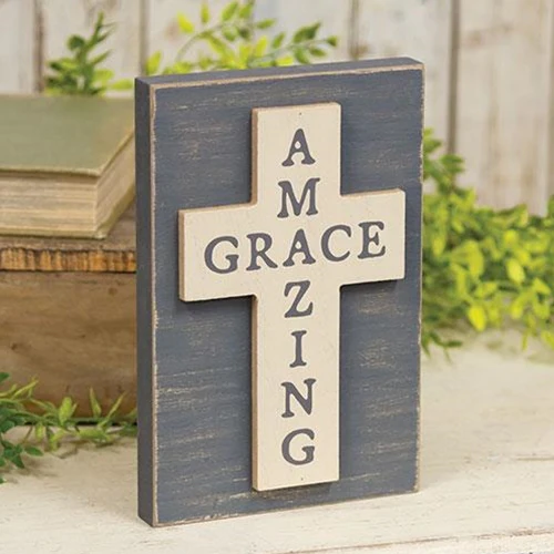 Amazing Grace Layered Wooden Cross Block 7.5" H - Image 2