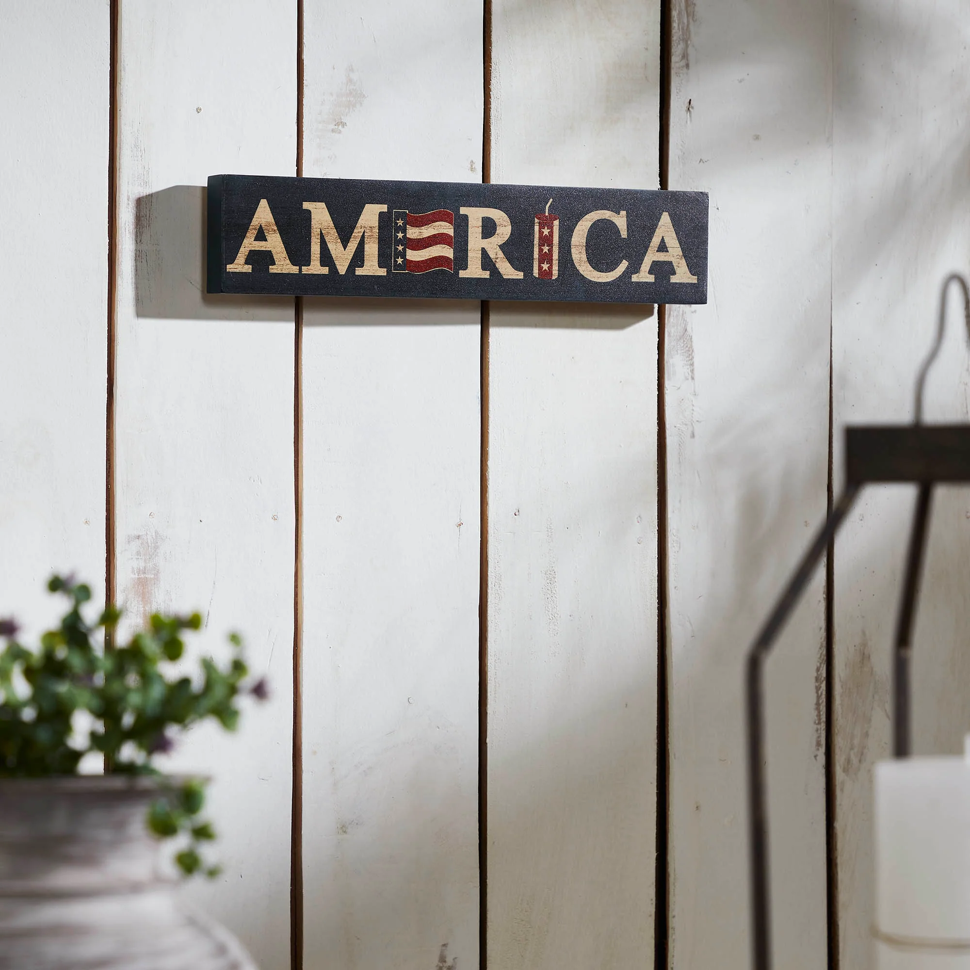 AMERICA Flag and Firecracker 14" Block Sign - Image 2