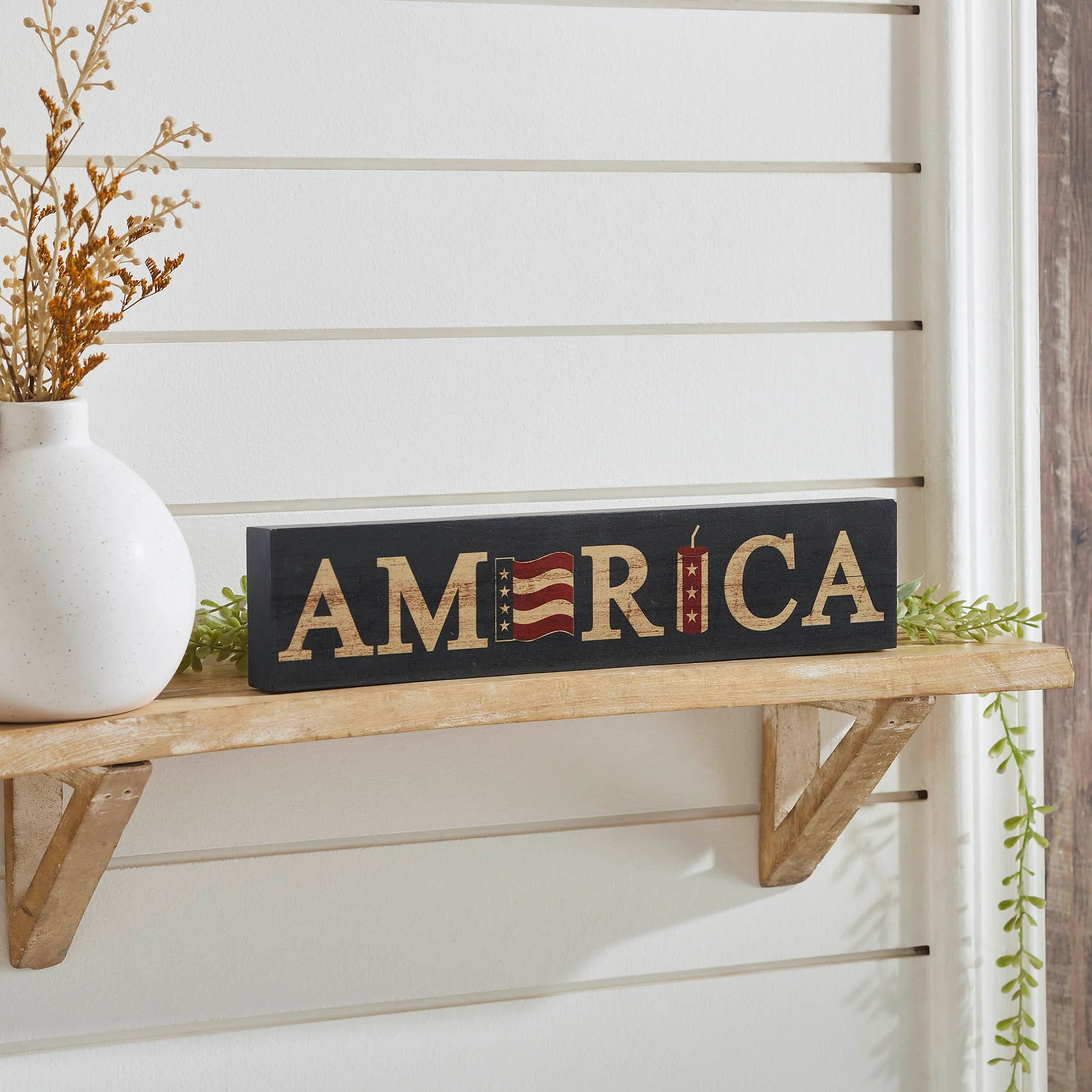 AMERICA Flag and Firecracker 14" Block Sign - Image 3