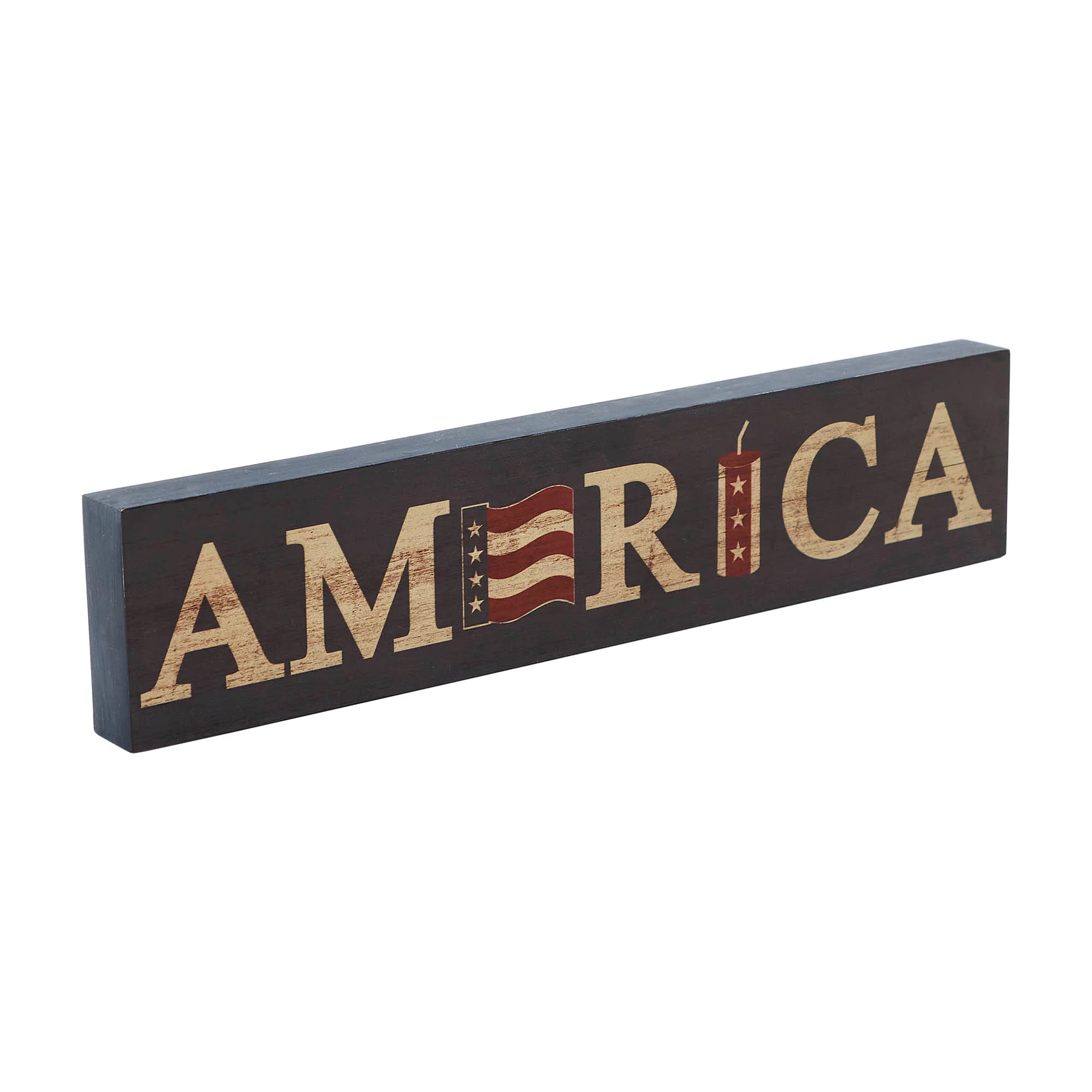 AMERICA Flag and Firecracker 14" Block Sign - Image 5