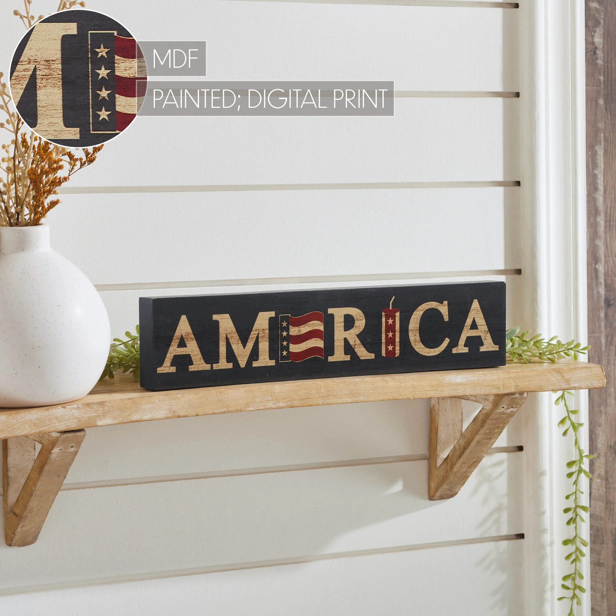 AMERICA Flag and Firecracker 14" Block Sign - Image 6