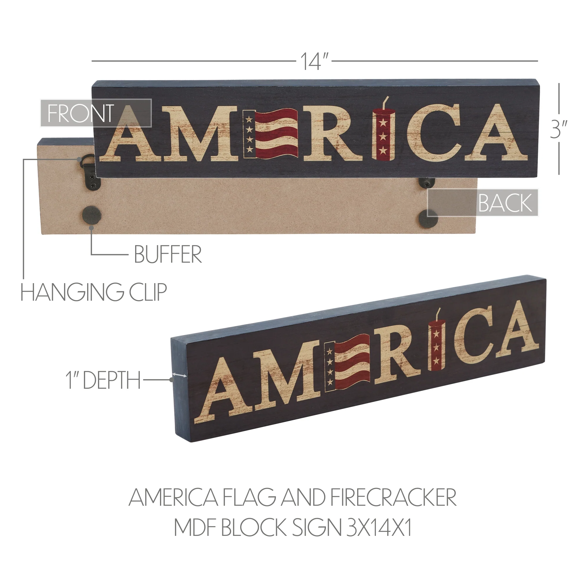 AMERICA Flag and Firecracker 14" Block Sign - Image 7
