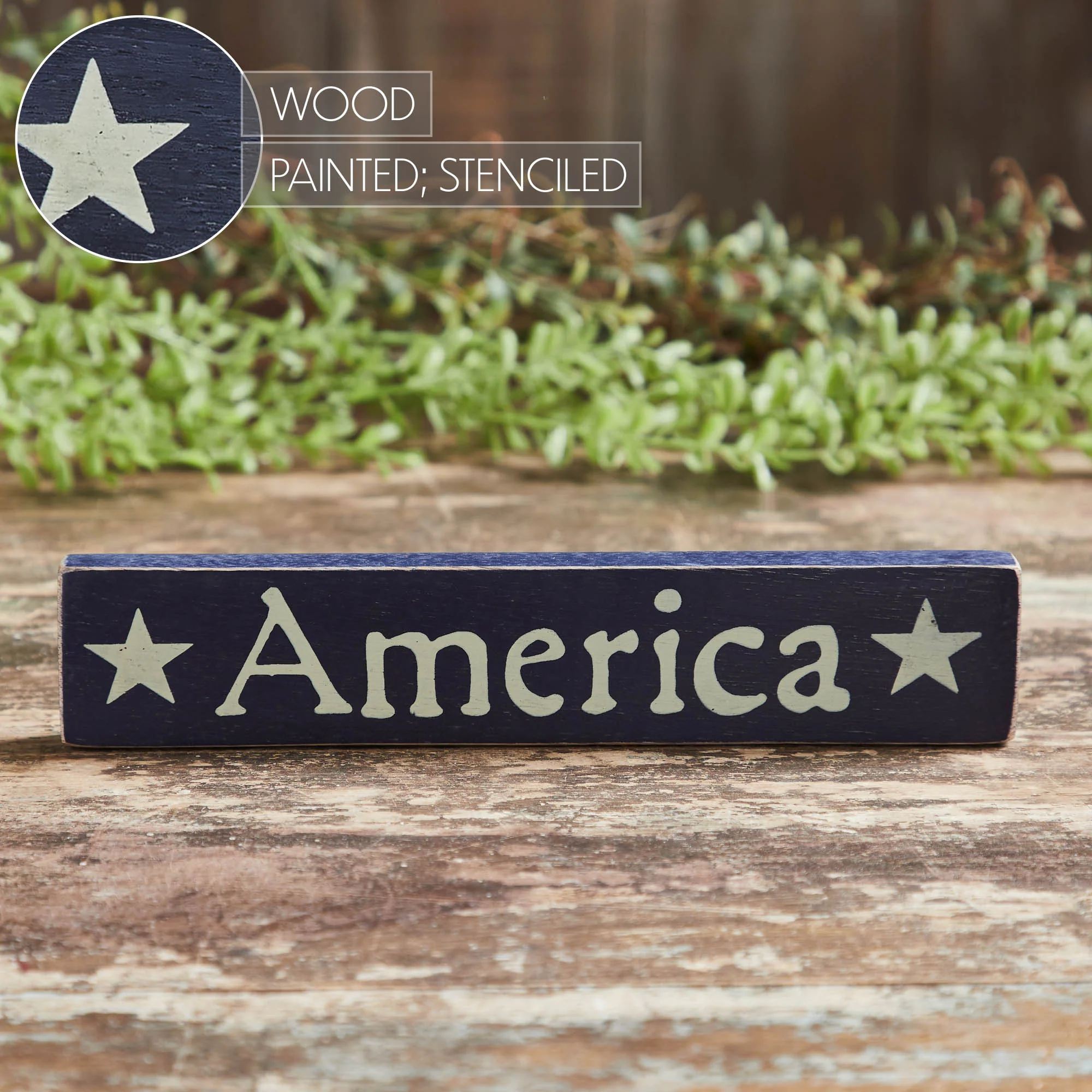 America Stars 9" Blue Wooden Sign - Image 3