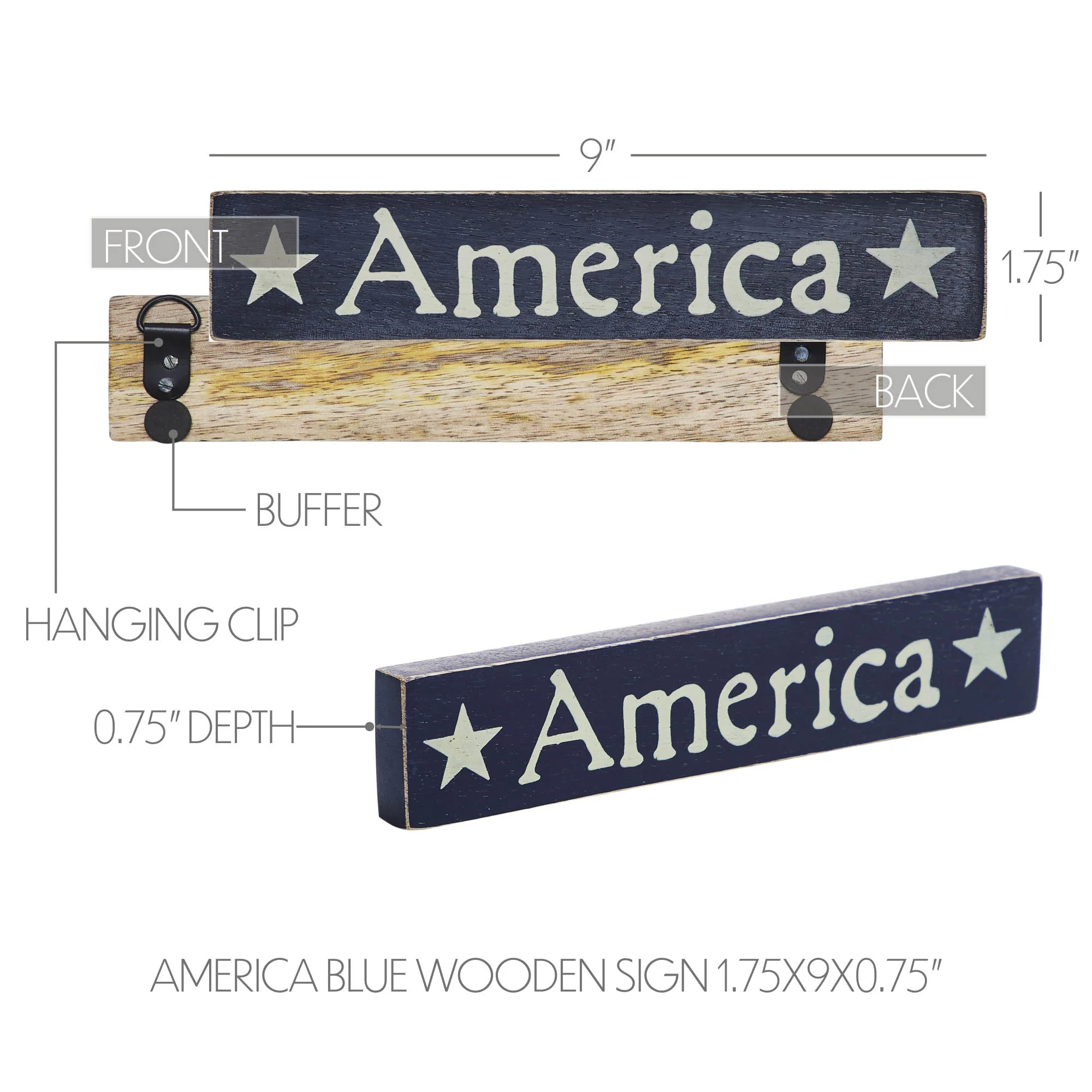 America Stars 9" Blue Wooden Sign - Image 6