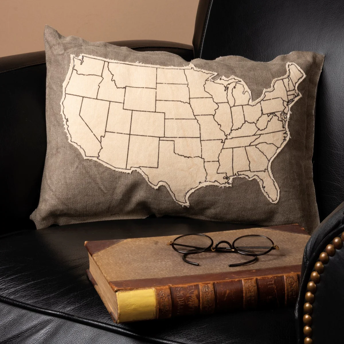 American Map Pillow in Creams and Grey - Image 2