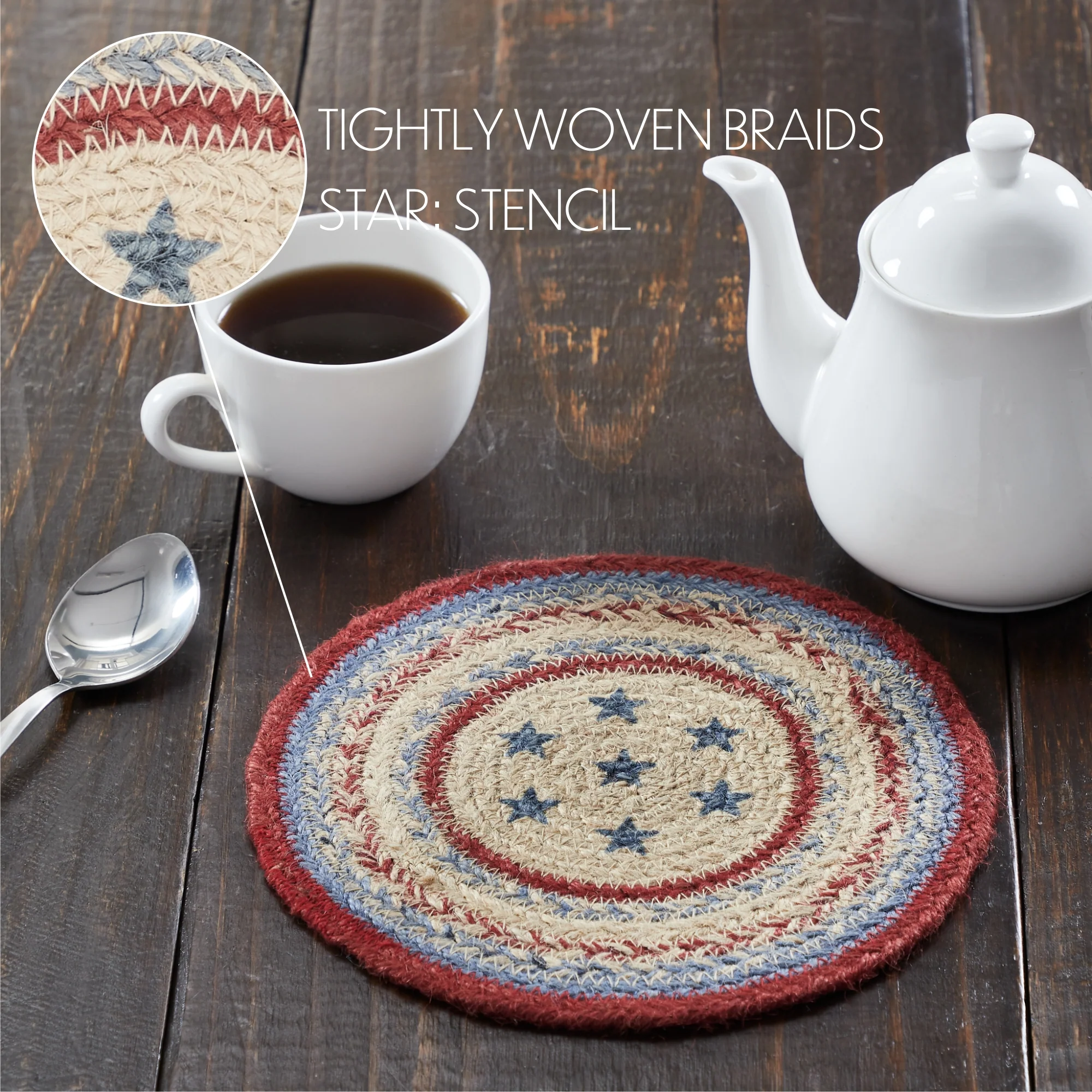 DAY 15 ❤️🫐 20 RED WHITE + BLUEBERRY DAYS Americana Celebration Jute 8" Trivet - Image 5