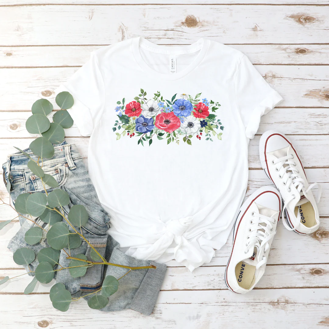 ๐ Red White and Blue Poppies T-Shirt - Image 8