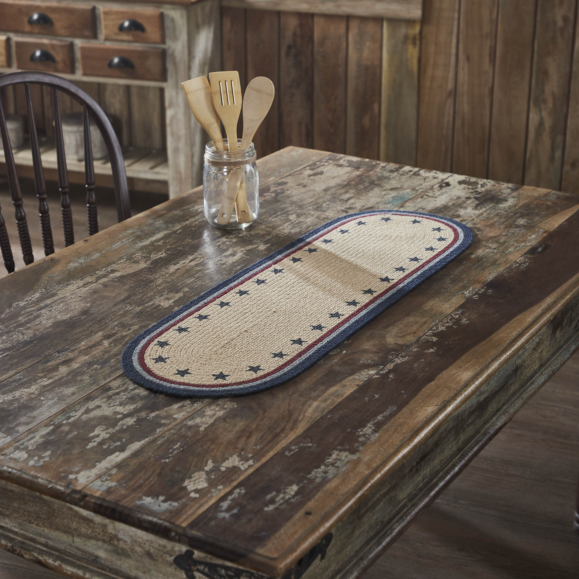 Americana My Country Stencil Stars 36" Oval Table Runner