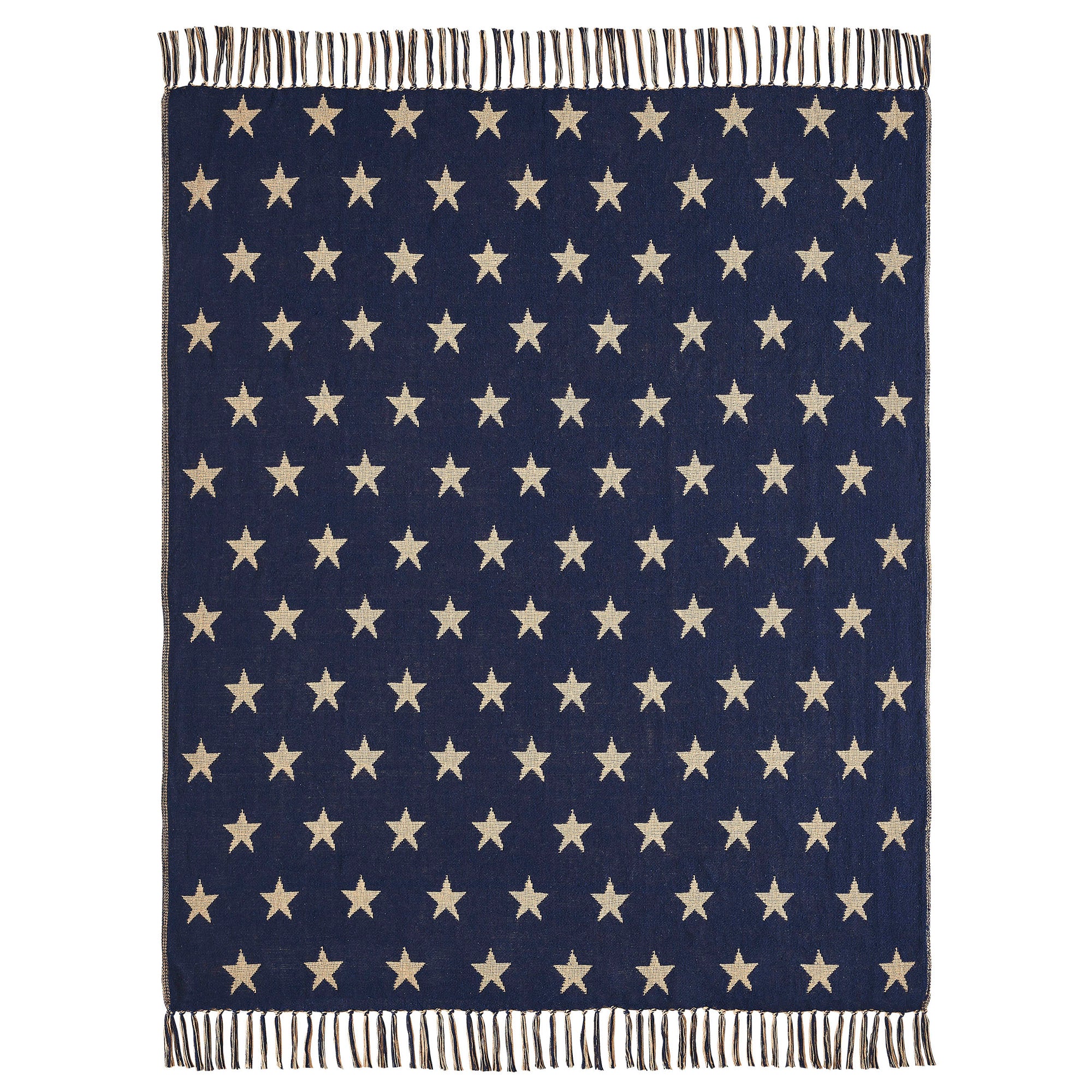 Americana Navy and Khaki Jacquard Stars Woven Double Sided Throw - Image 6