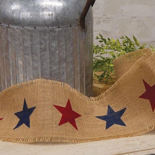 Americana Star Burlap Ribbon 4.5" x 10 feet