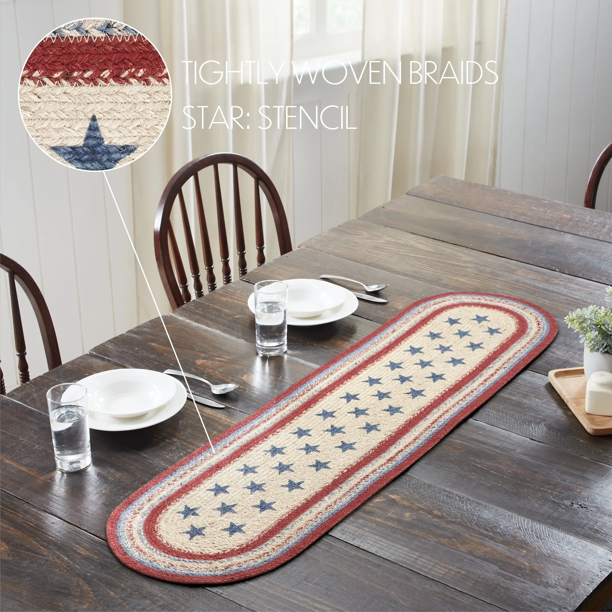 Americana Stars and Stripes 48" Jute Oval Runner - Image 5
