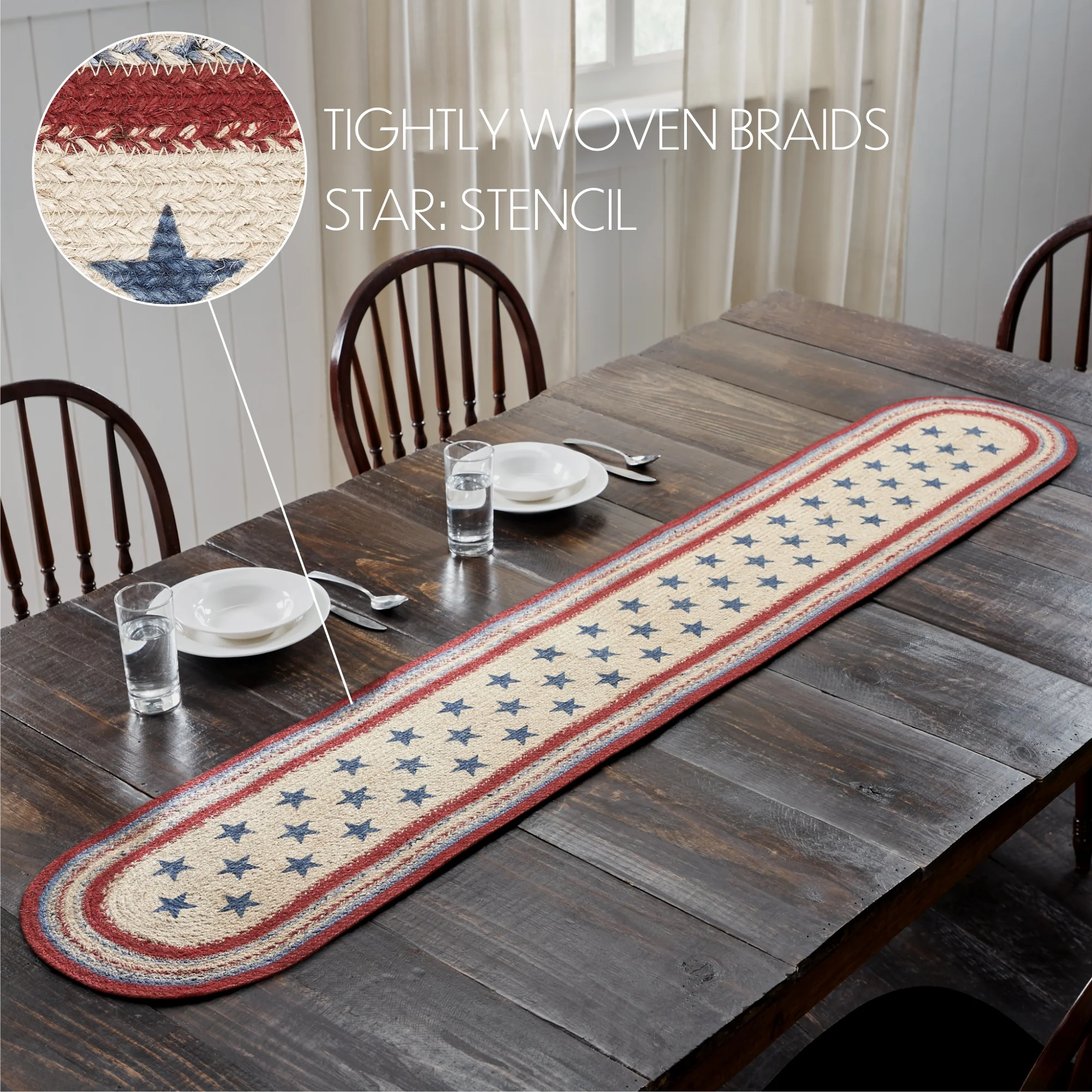 Americana Stars and Stripes 72" Jute Oval Runner - Image 5