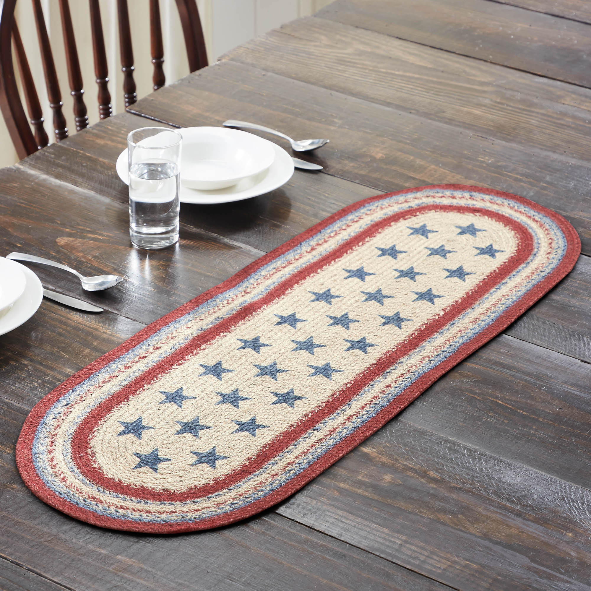 Americana Stars Celebration Jute Oval Runner 13" x 36"