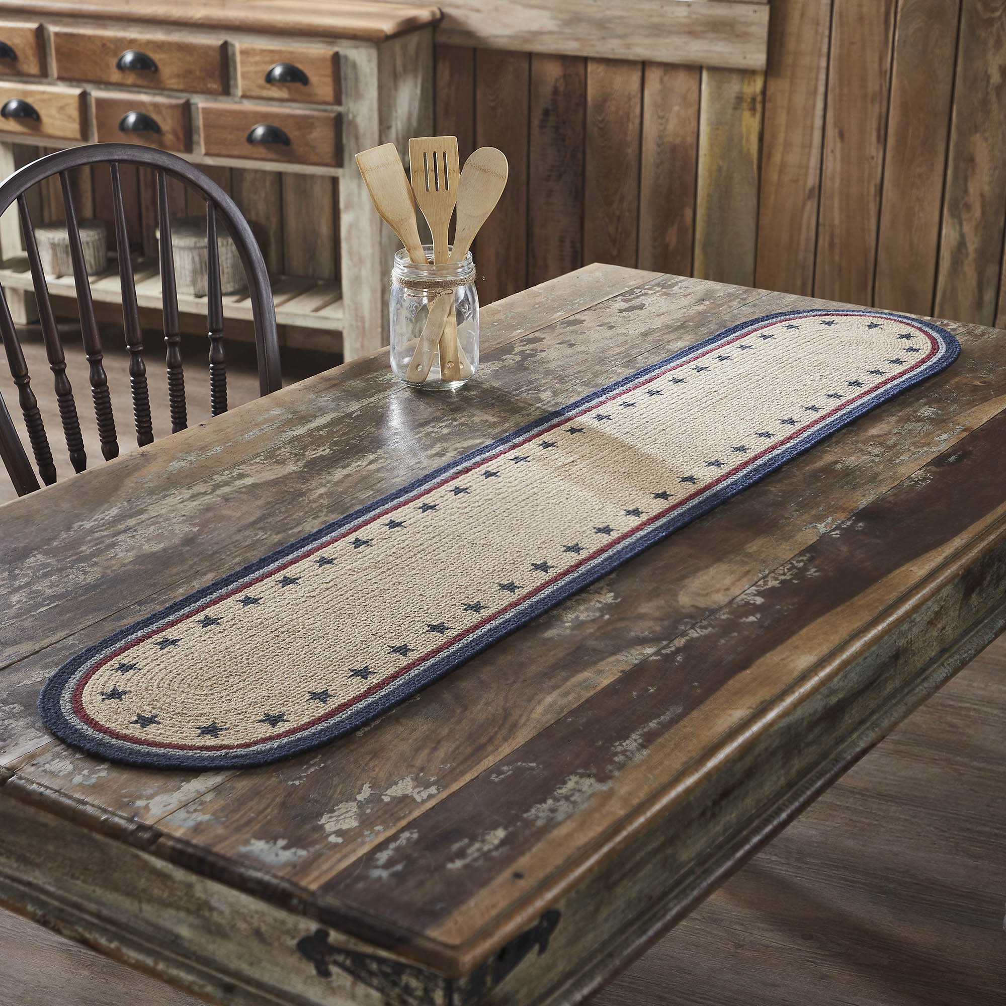 DAY 2 ❤️🫐 20 RED WHITE + BLUEBERRY DAYS Americana Stencil Stars 60" Oval Table Runner