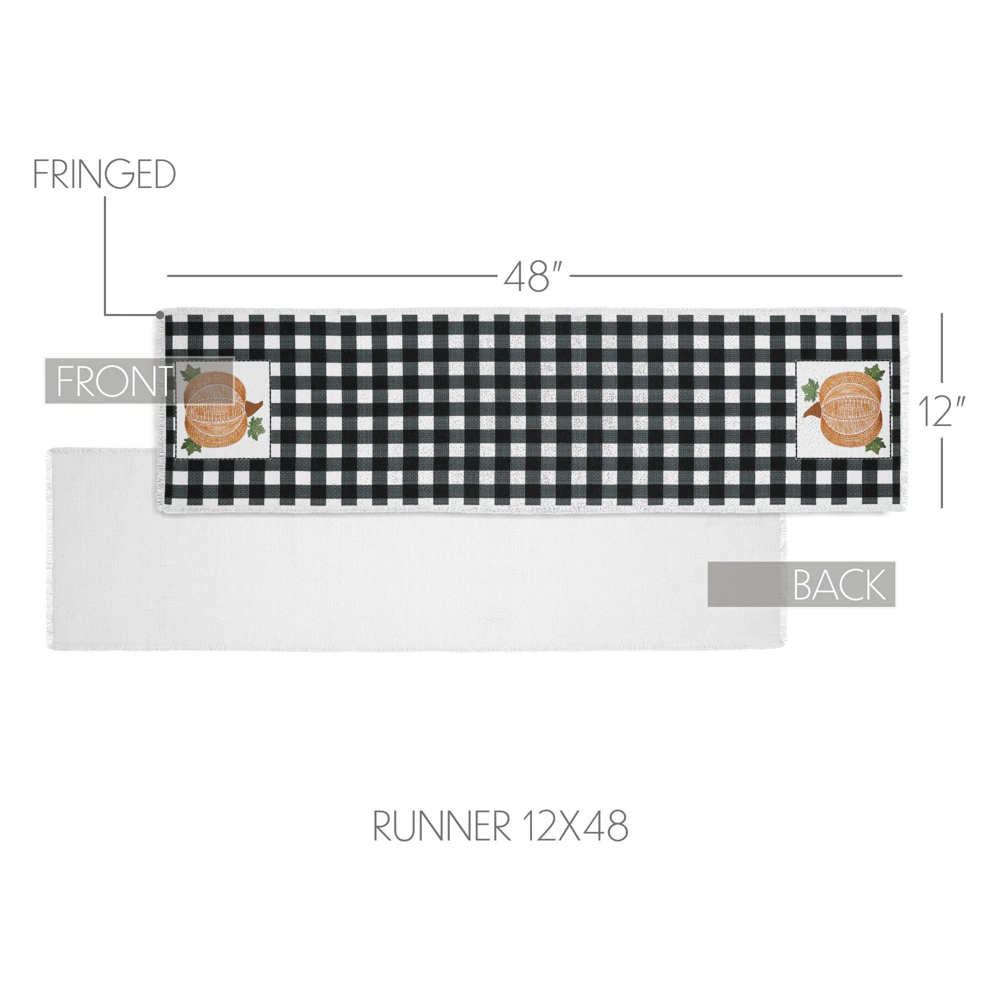 Annie Black Check Pumpkin 48" Table Runner - Image 3