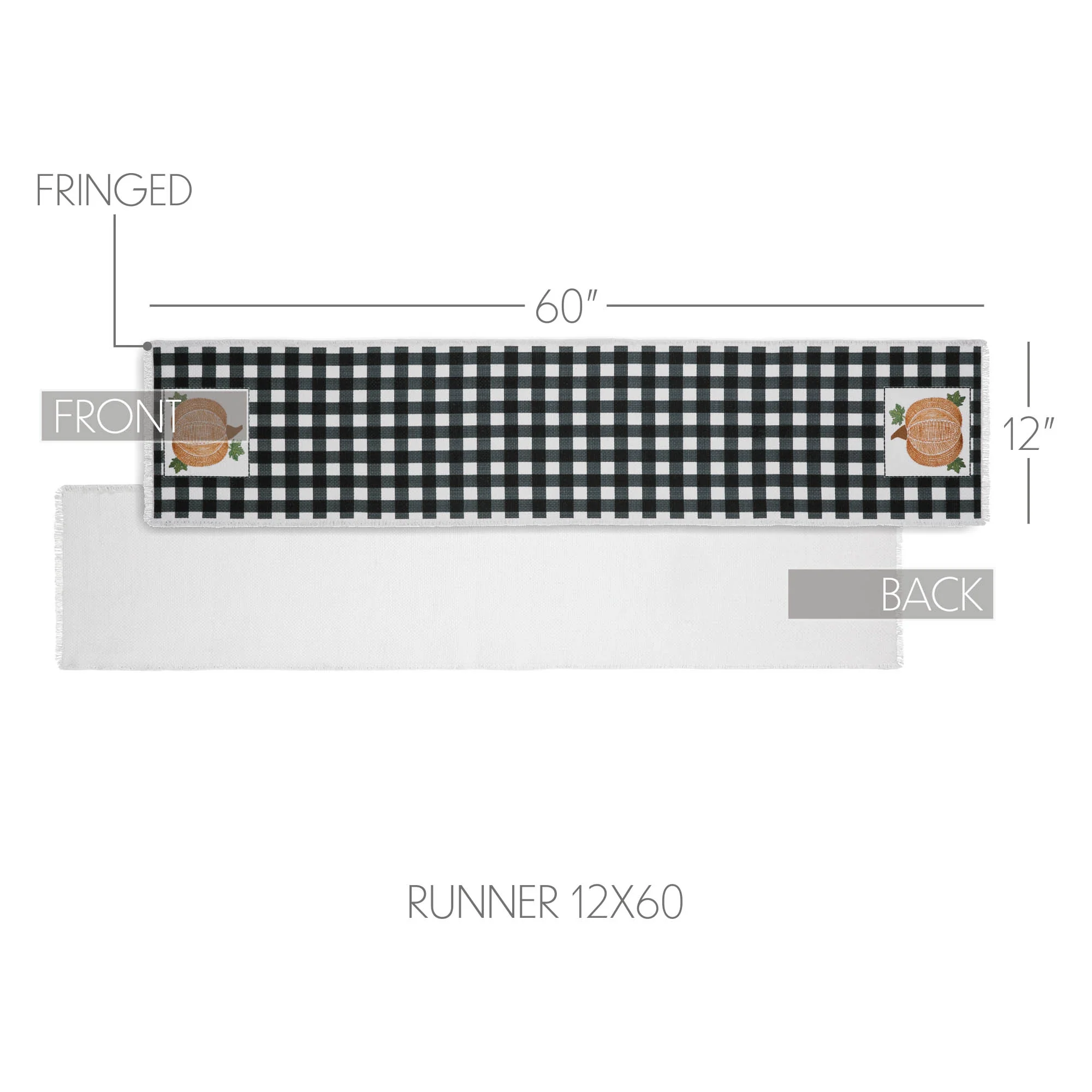 Annie Black Check Pumpkin 60" Table Runner - Image 4