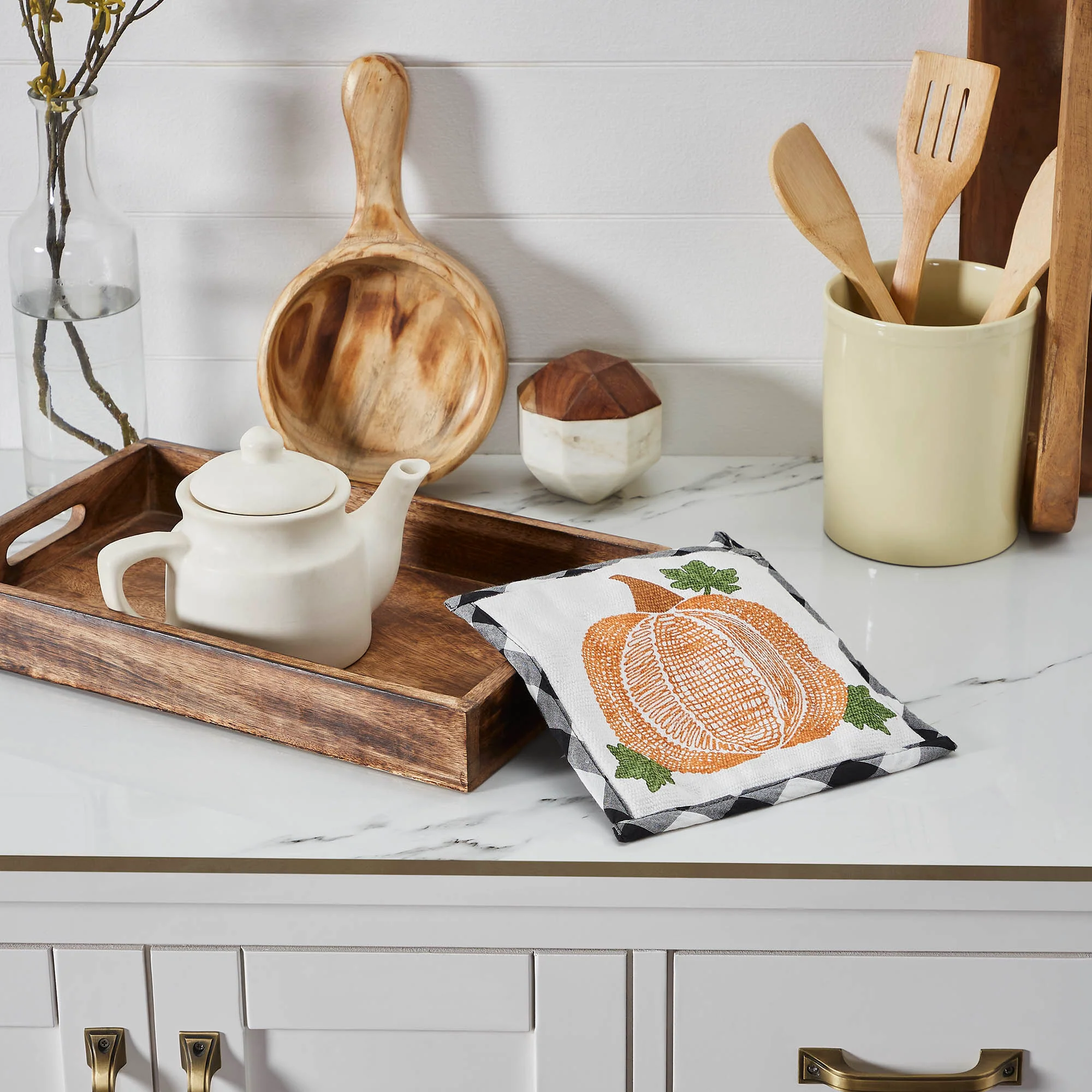 Annie Black Check Pumpkin 8" Trivet - Image 2