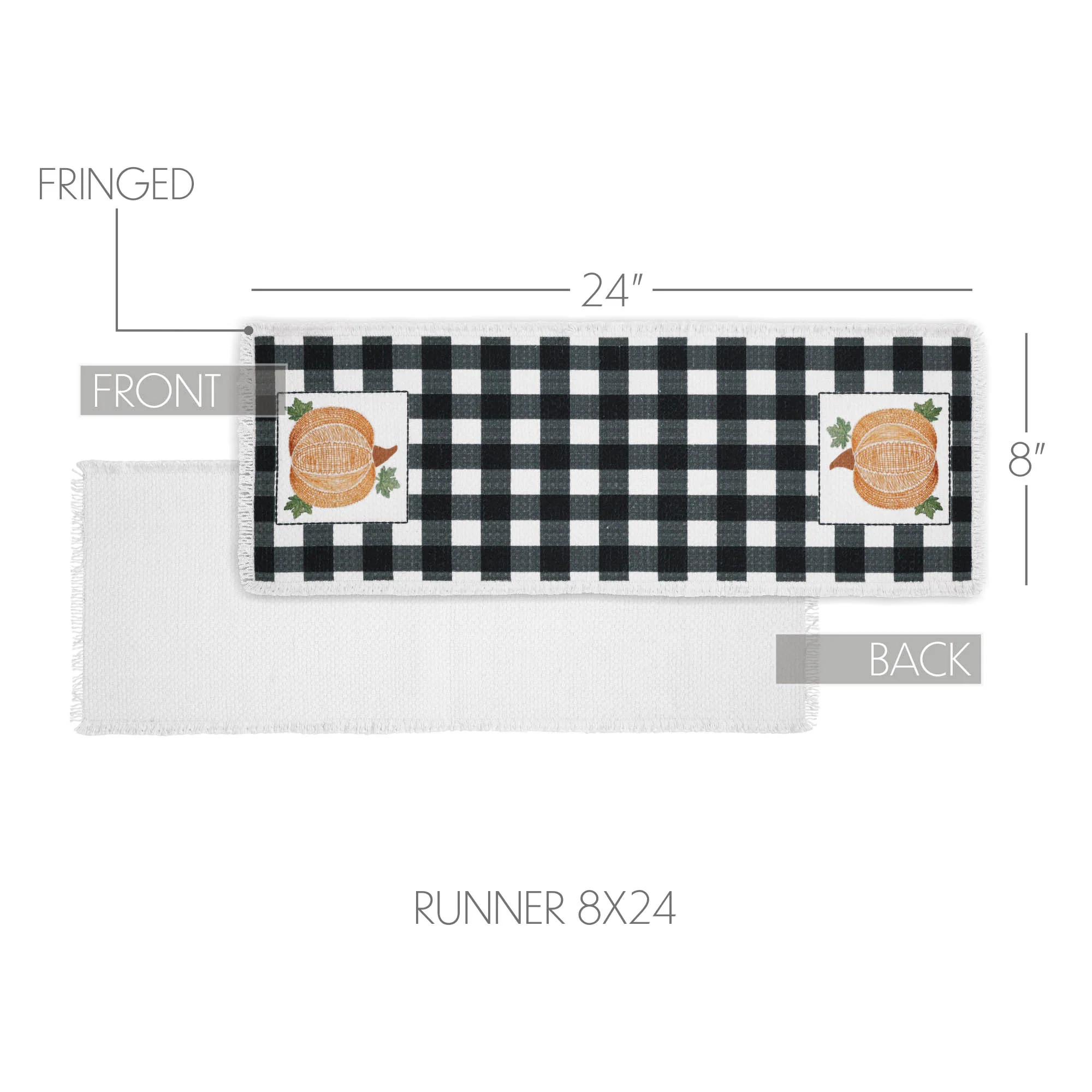 Annie Black Check Pumpkin Table Runner 8" x 24" - Image 4