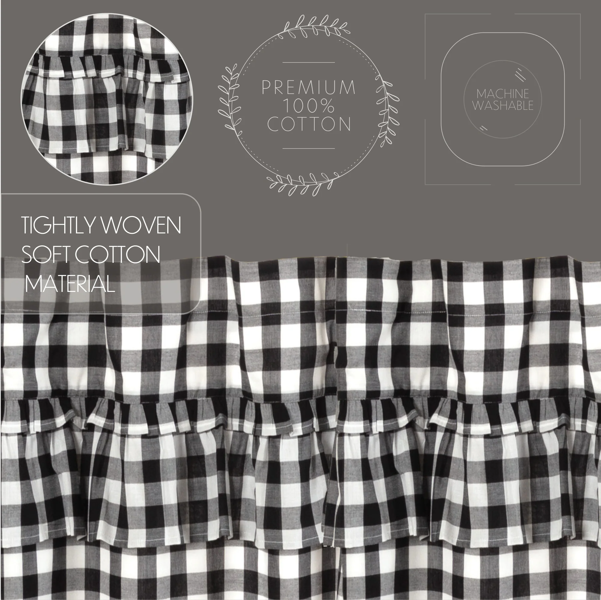 Annie Buffalo Black Check Ruffled Valance 16'' x 72'' - Image 7