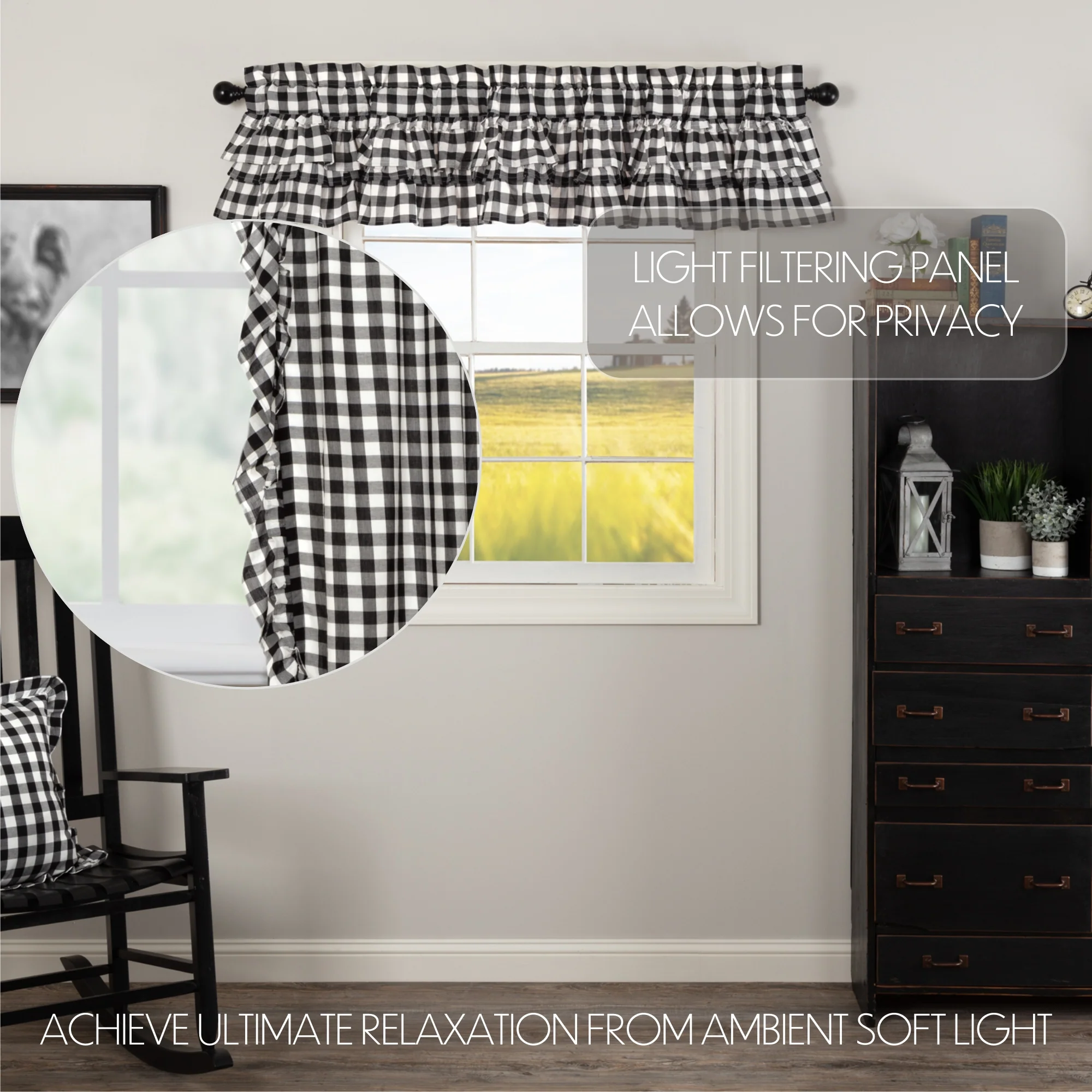 Annie Buffalo Black Check Ruffled Valance 16'' x 72'' - Image 8