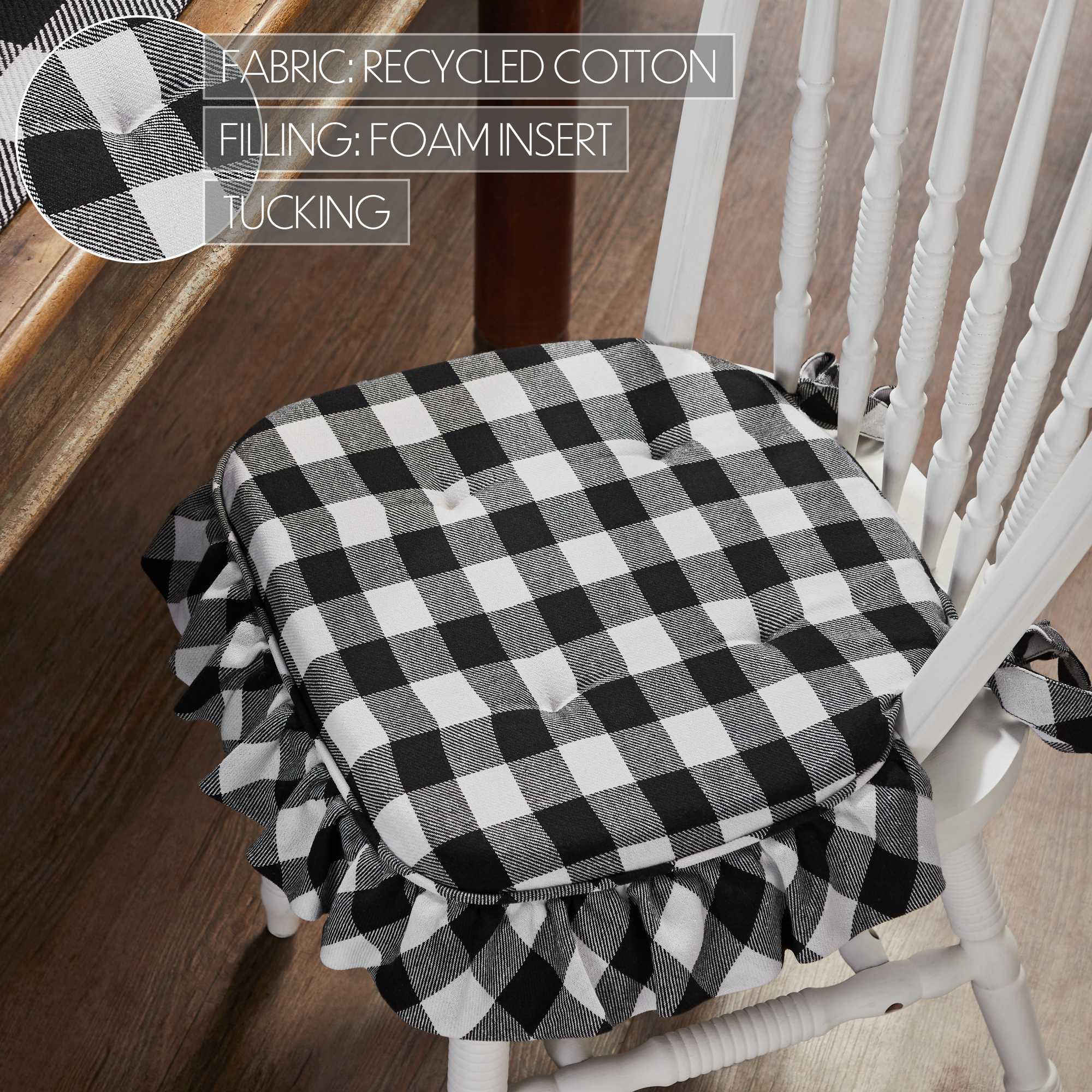 Annie Buffalo Check Black Ruffled Chair Pad - Image 2