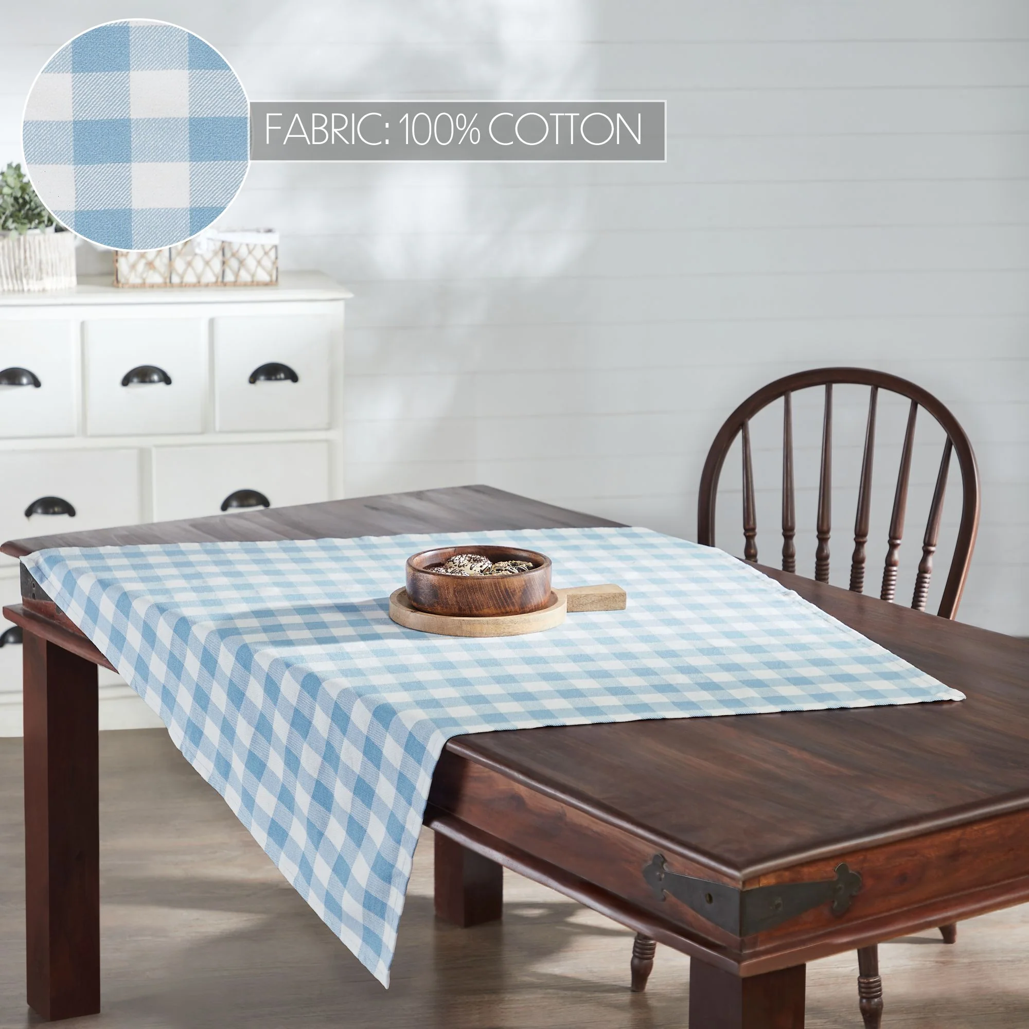 Annie Buffalo Check Blue 40" Square Table Topper - Image 4