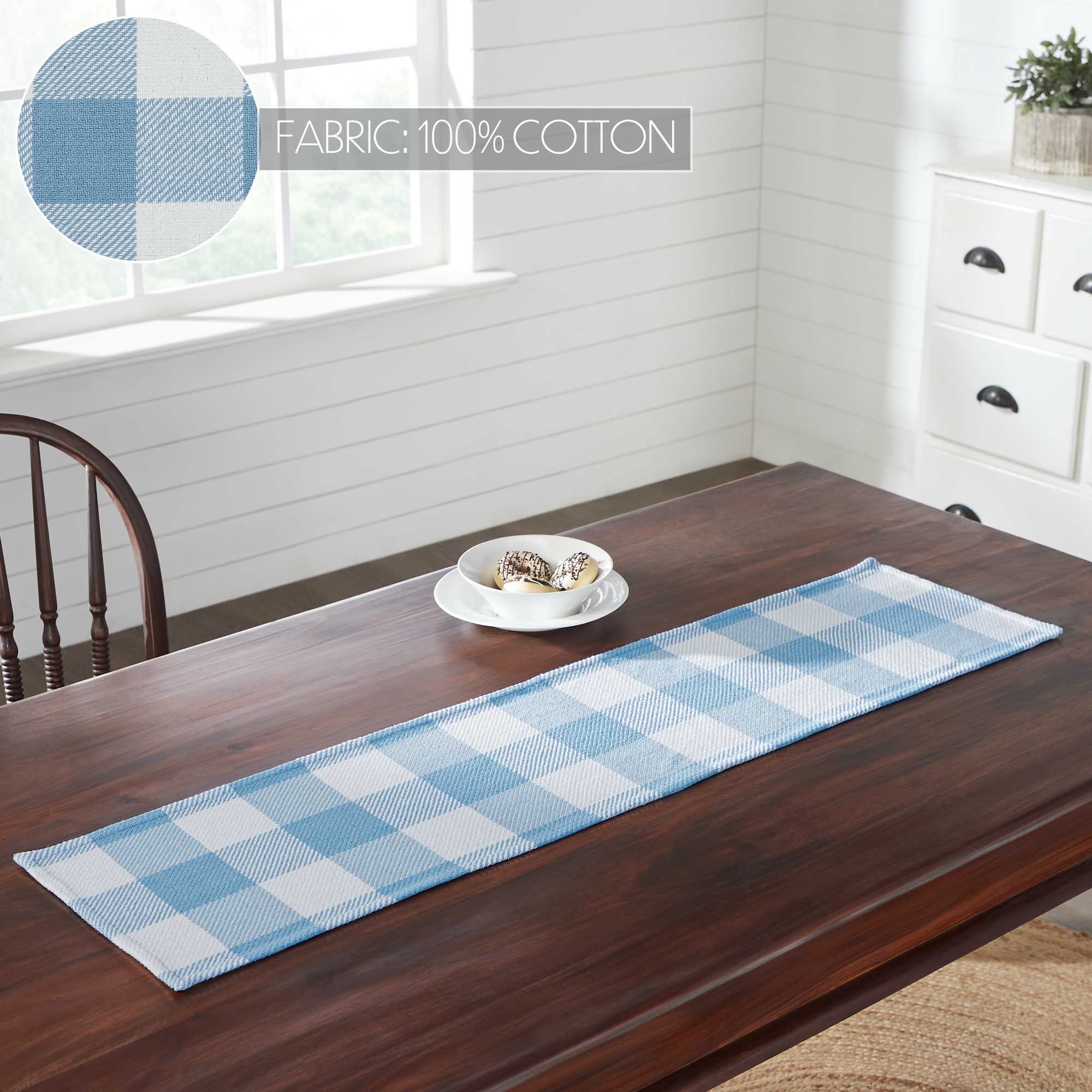 Annie Buffalo Check Blue 48" Table Runner - Image 4