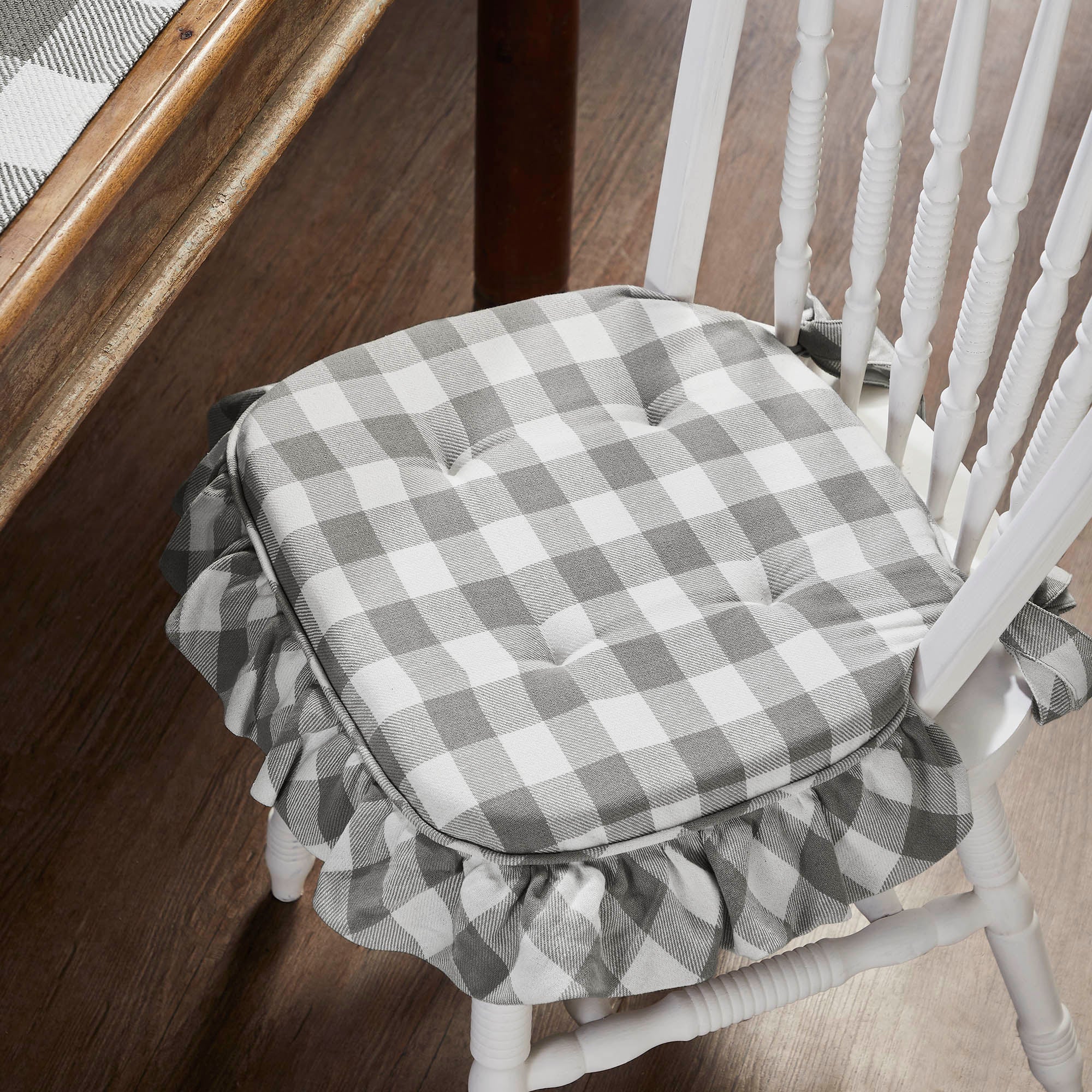 Annie Buffalo Check Grey Ruffled Chair Pad