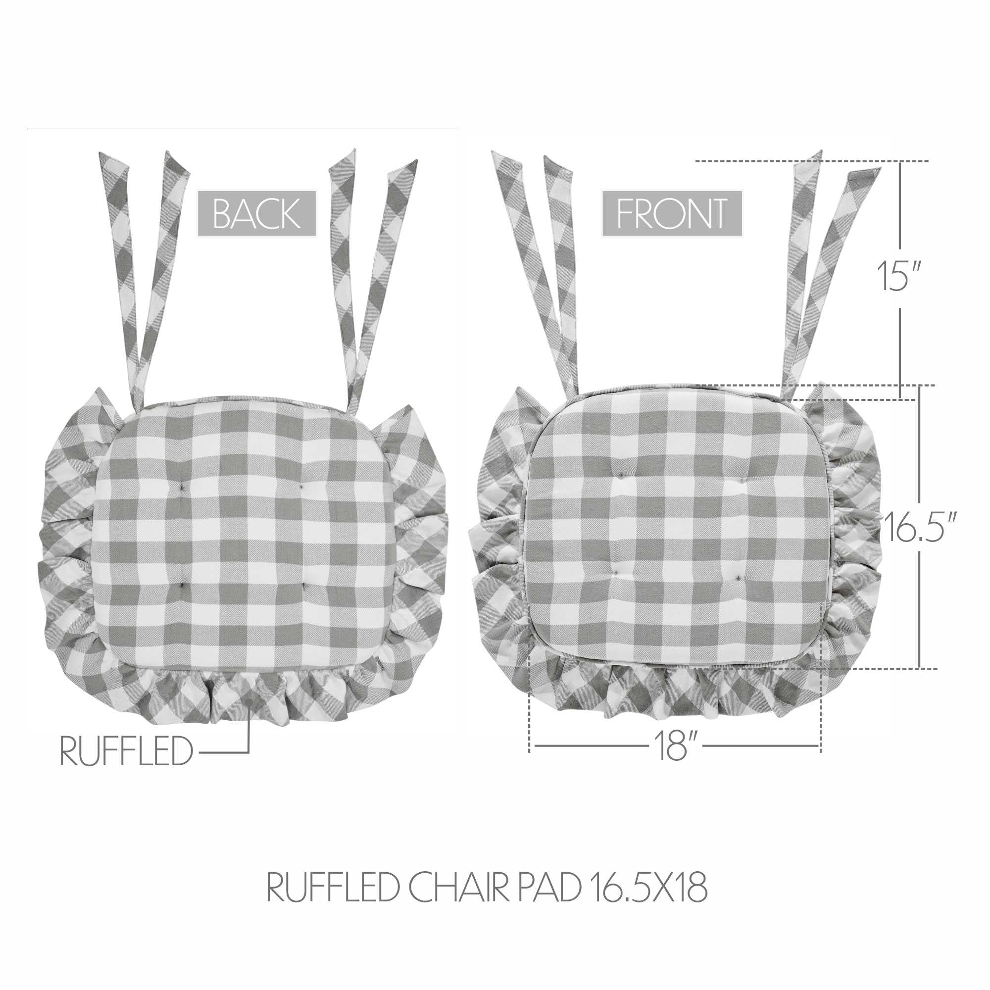 Annie Buffalo Check Grey Ruffled Chair Pad - Image 2