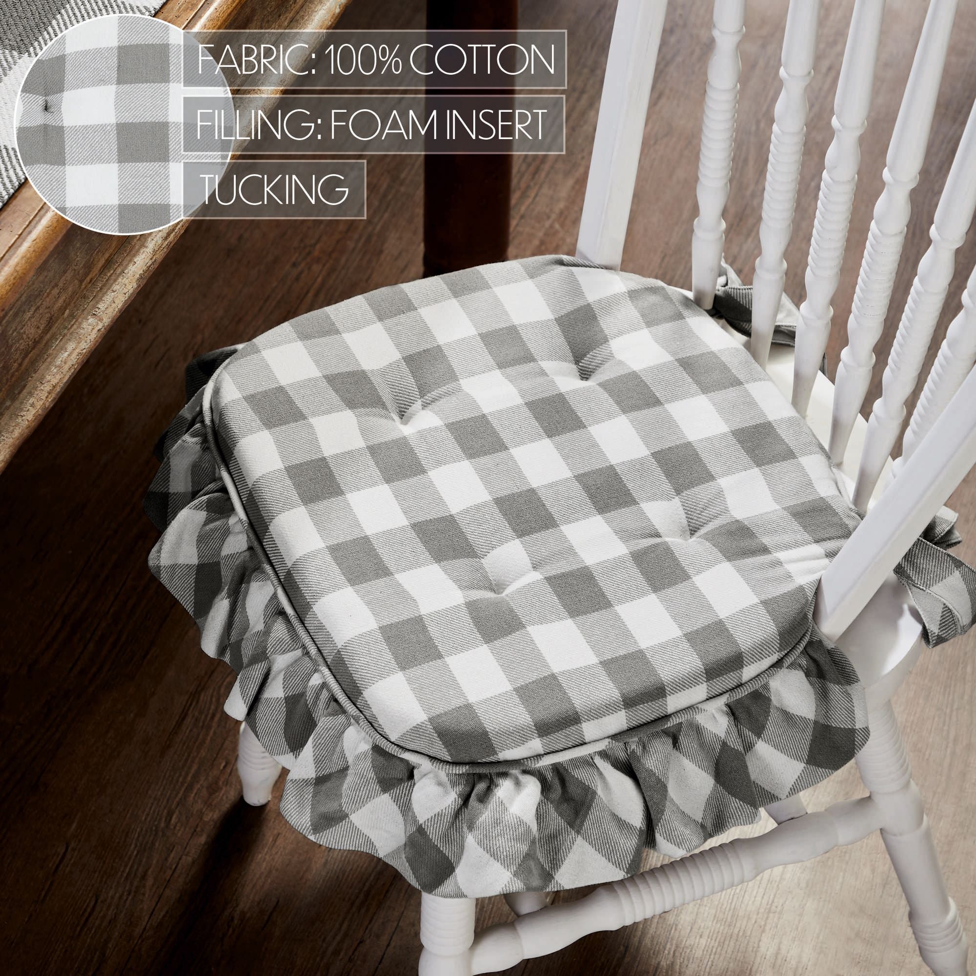 Annie Buffalo Check Grey Ruffled Chair Pad - Image 3