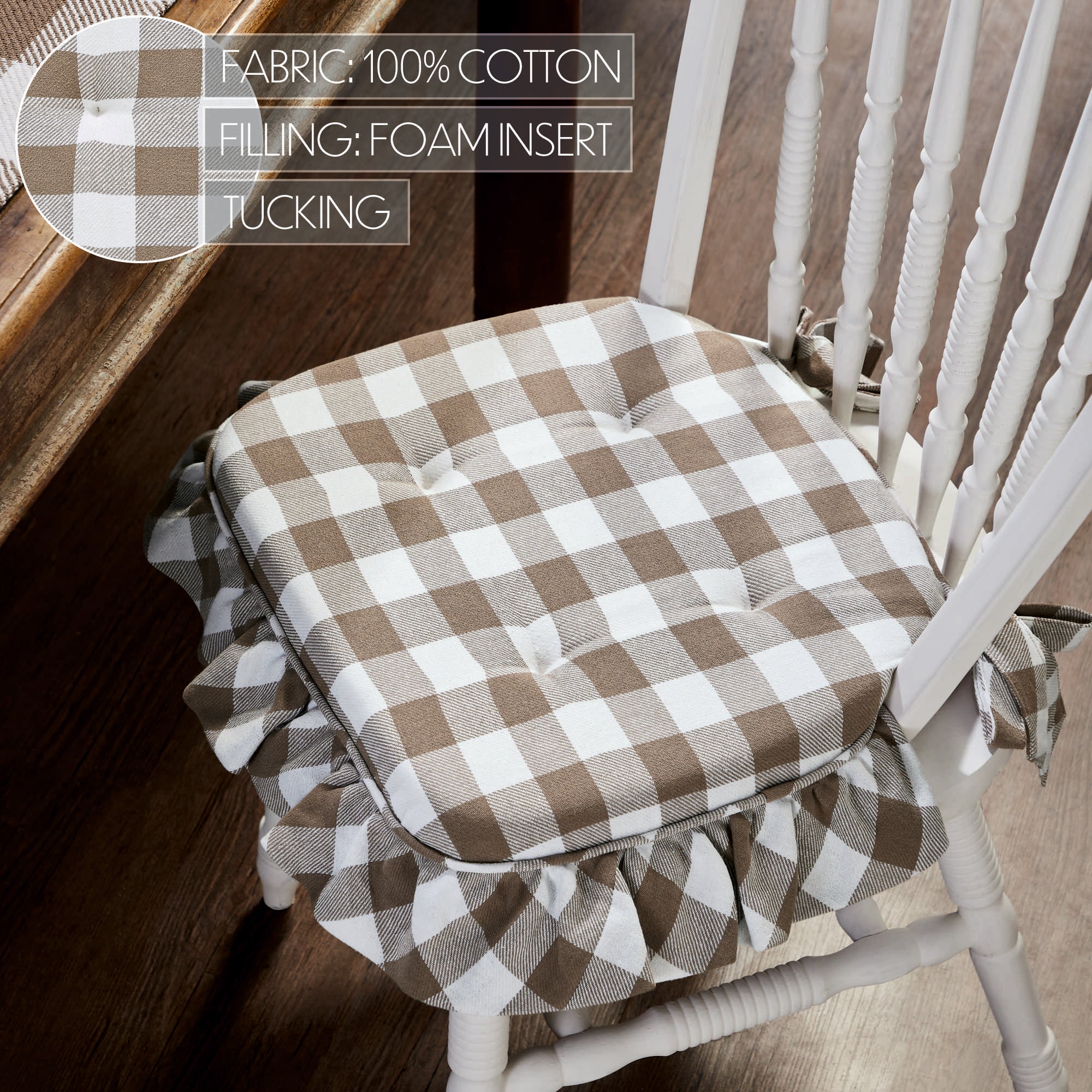 Annie Buffalo Check Portabella Ruffled Chair Pad - Image 5