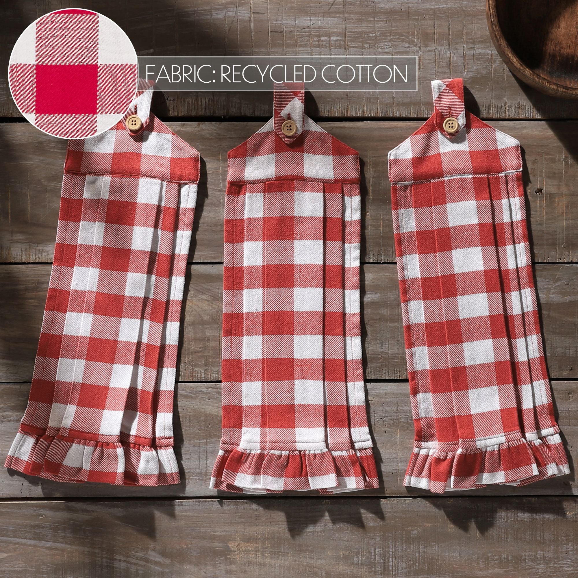 Annie Buffalo Check Red Button Loop Tea Towels Set of 3 - Image 5