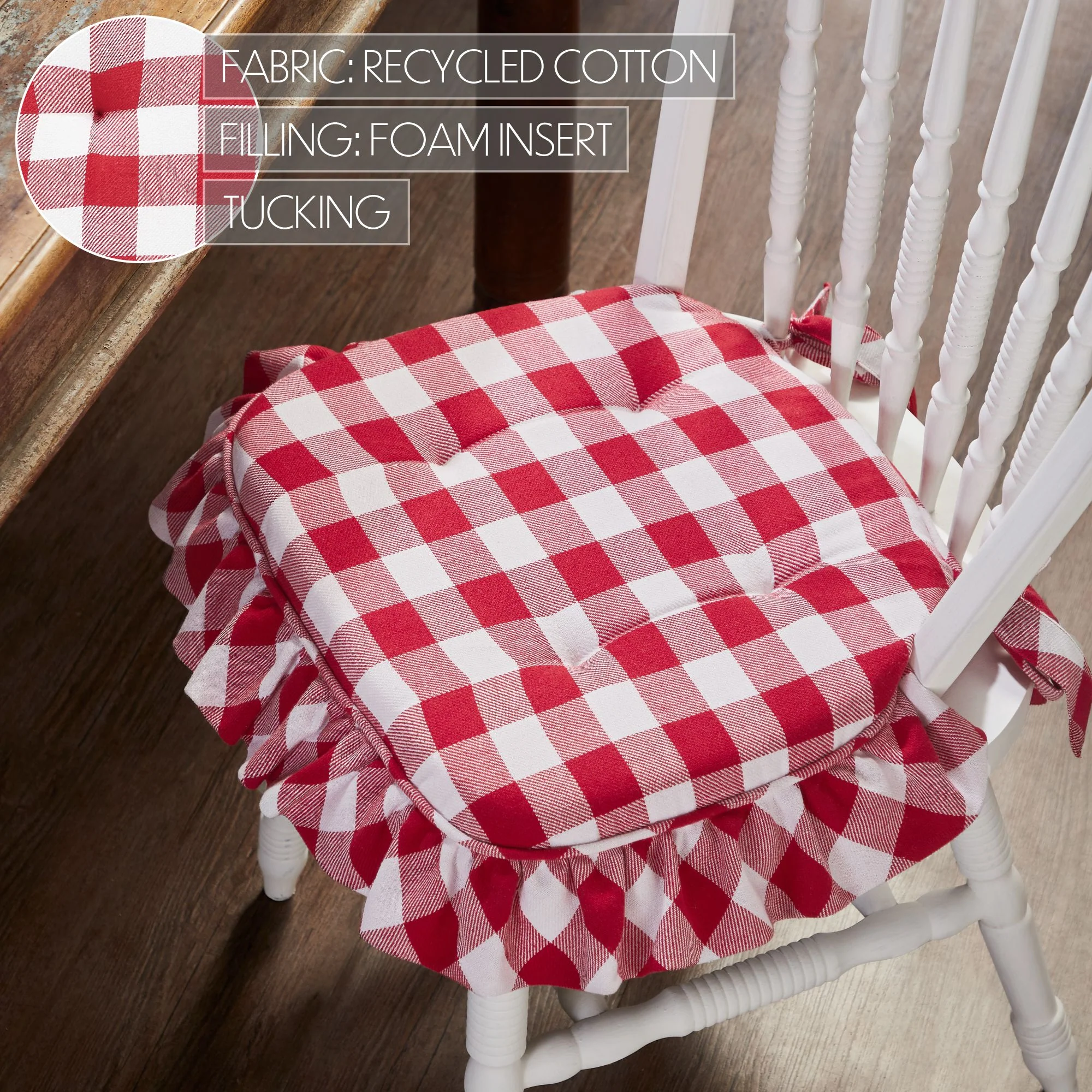 Annie Buffalo Check Red Ruffled Chair Pad - Image 3