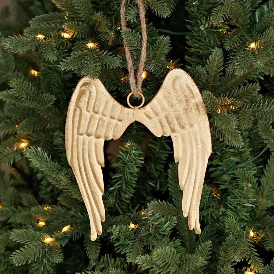 Antique Gold Distressed Metal Angel Wing Ornament 7" - Image 2