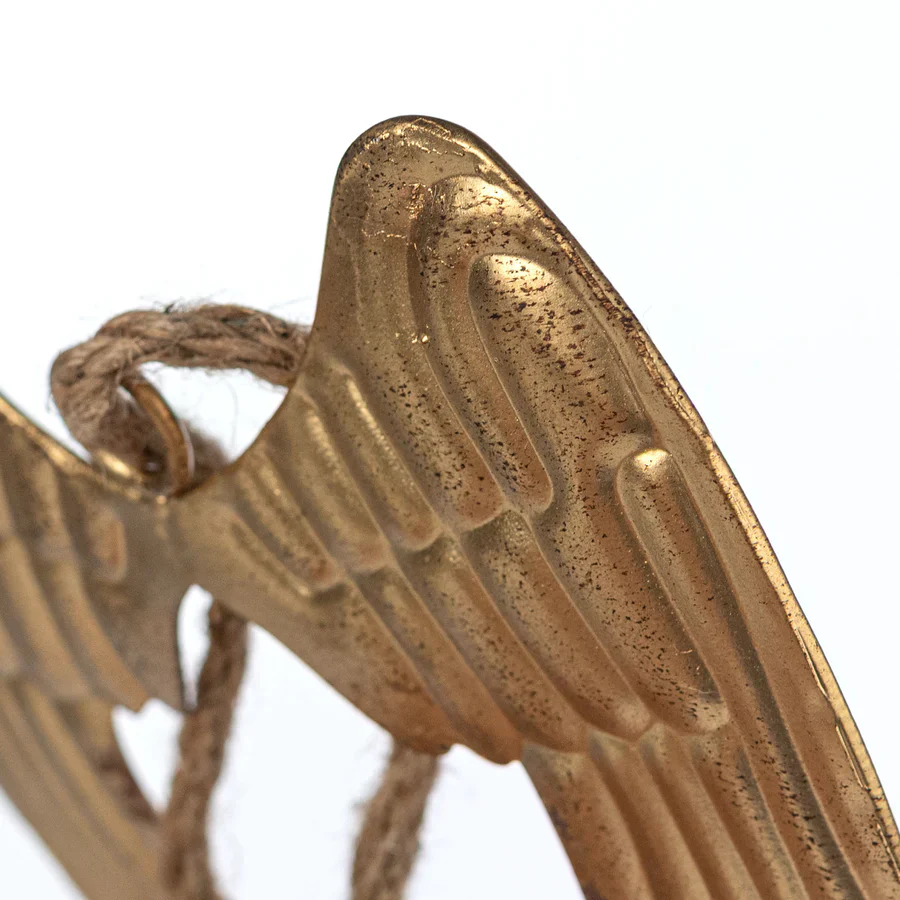 Antique Gold Distressed Metal Angel Wing Ornament 7" - Image 3