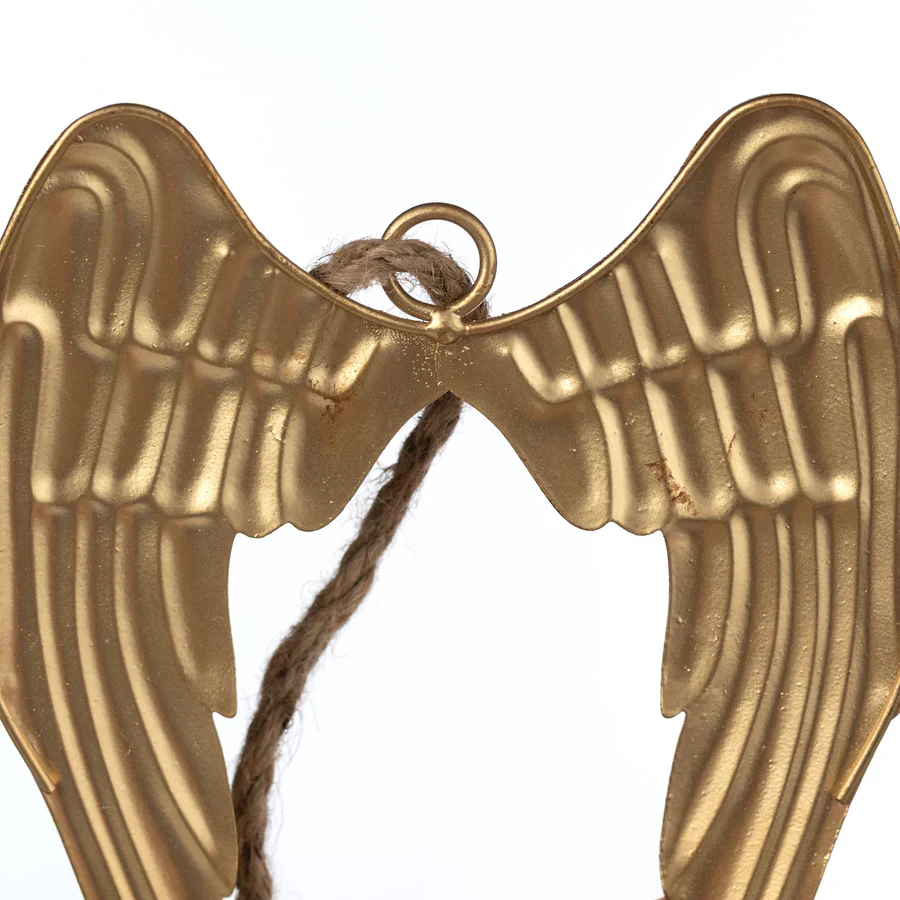 Antique Gold Distressed Metal Angel Wing Ornament 7" - Image 4