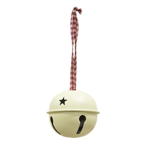 Antique-White 3" Jingle Bell with Gingham Hanger