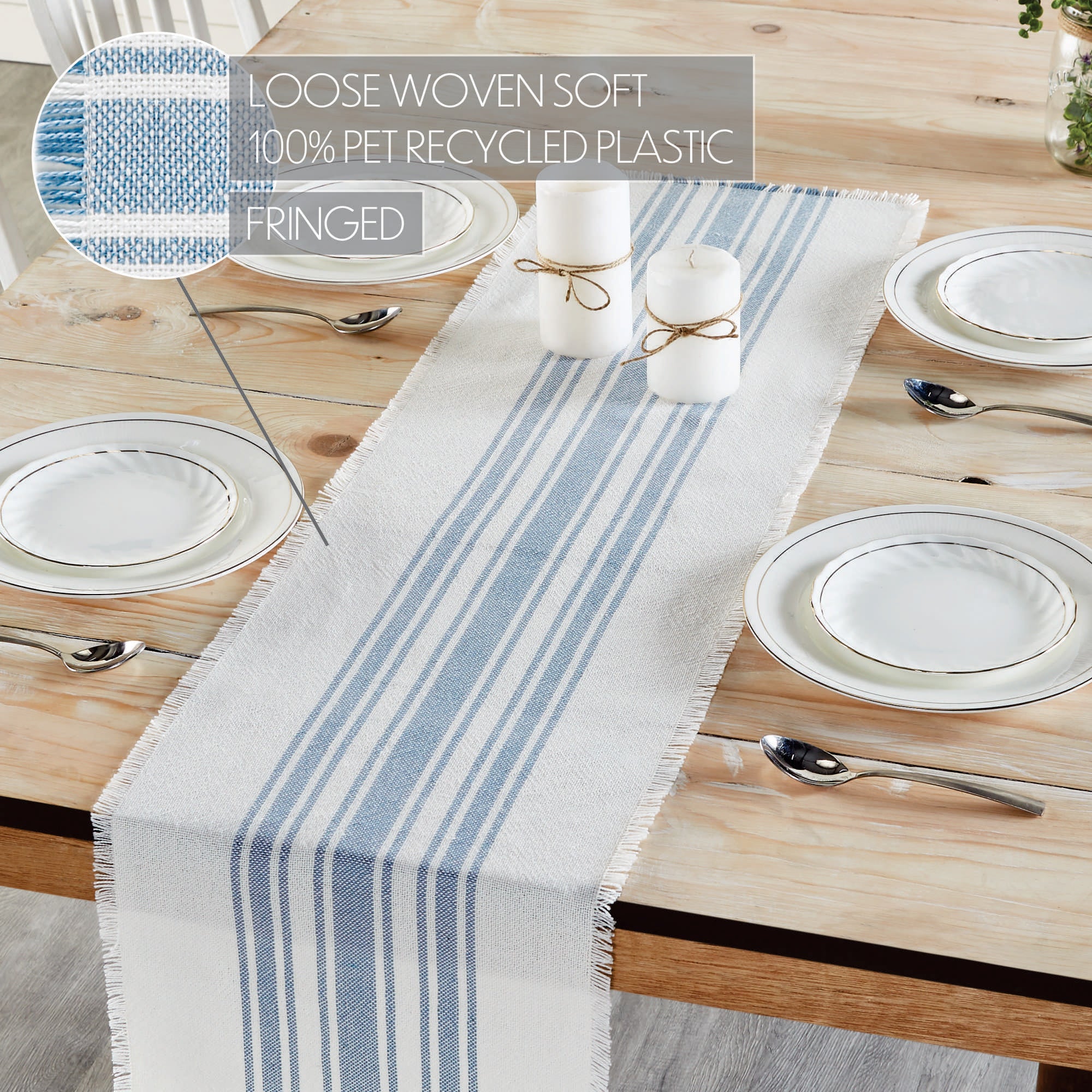 Antique White Stripe Blue Indoor/Outdoor 48" Table Runner - Image 4