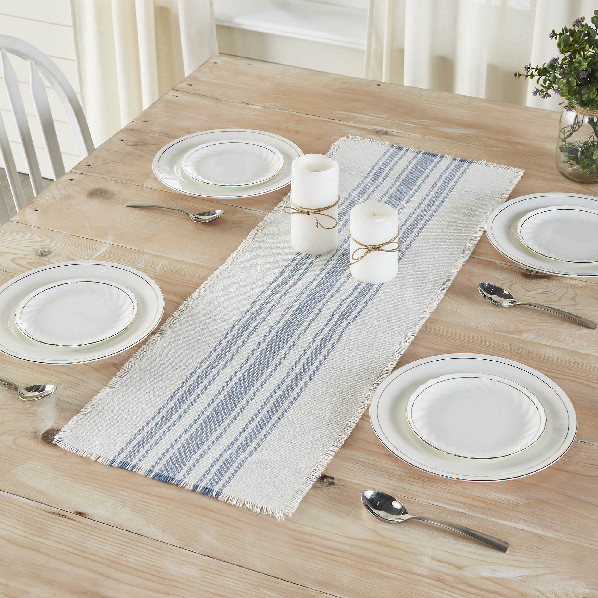 Antique White Stripe Blue Indoor/Outdoor Runner 12" x 36" Water Resistant
