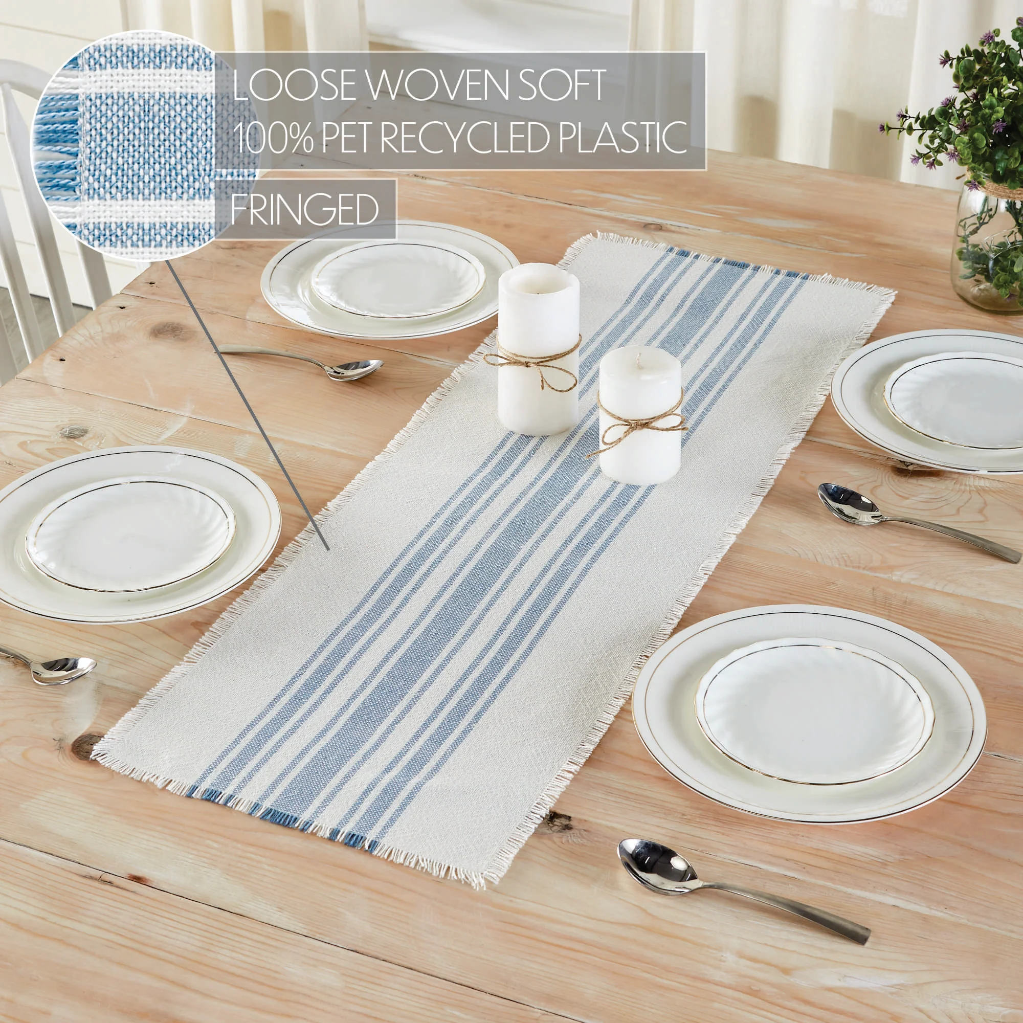 Antique White Stripe Blue Indoor/Outdoor Runner 12" x 36" Water Resistant - Image 4